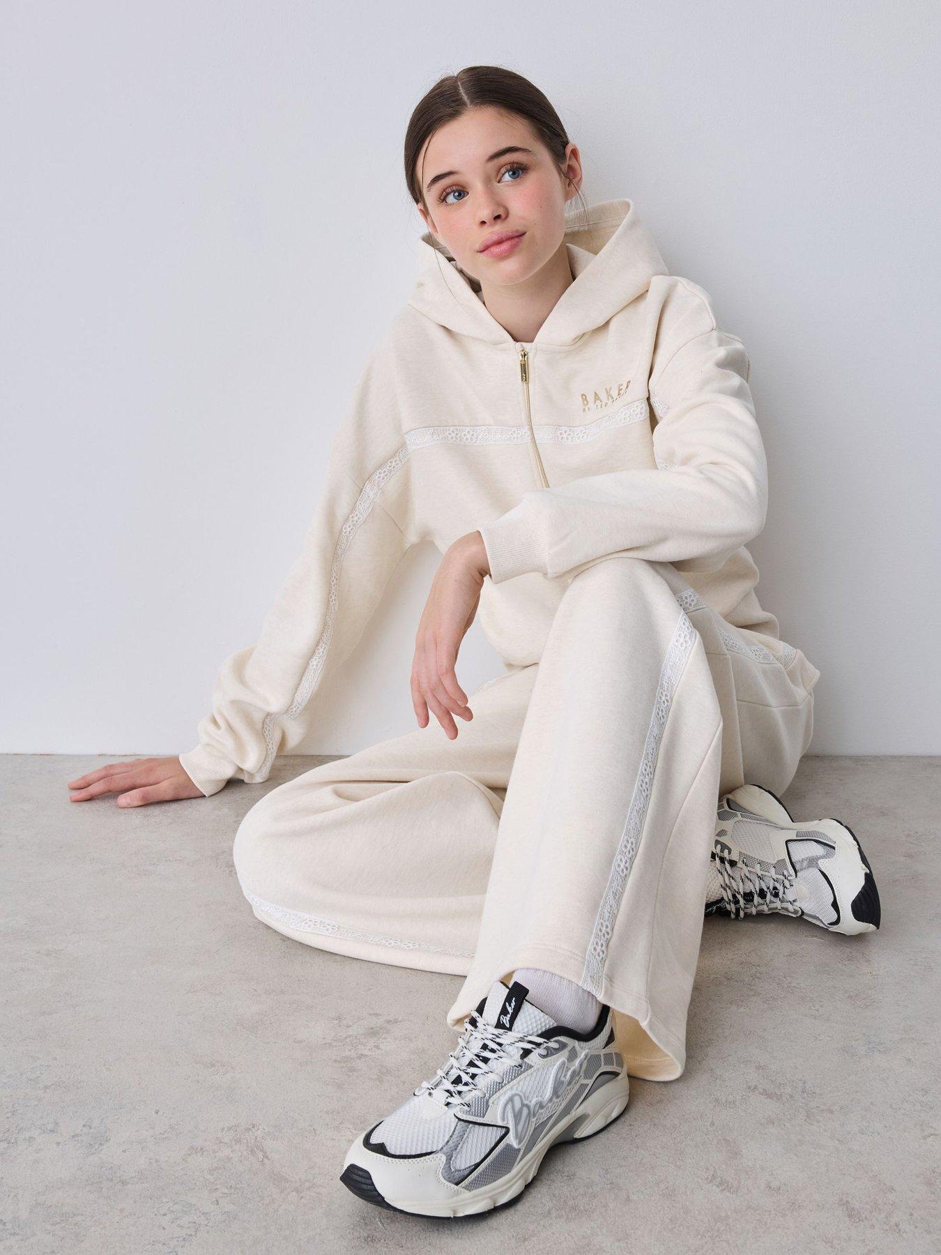Image 5 of 7 of Ted Baker Older Girls Zip Through Hoodie &amp; Wide Leg Jogger Co-Ord Set &nbsp;- Cream