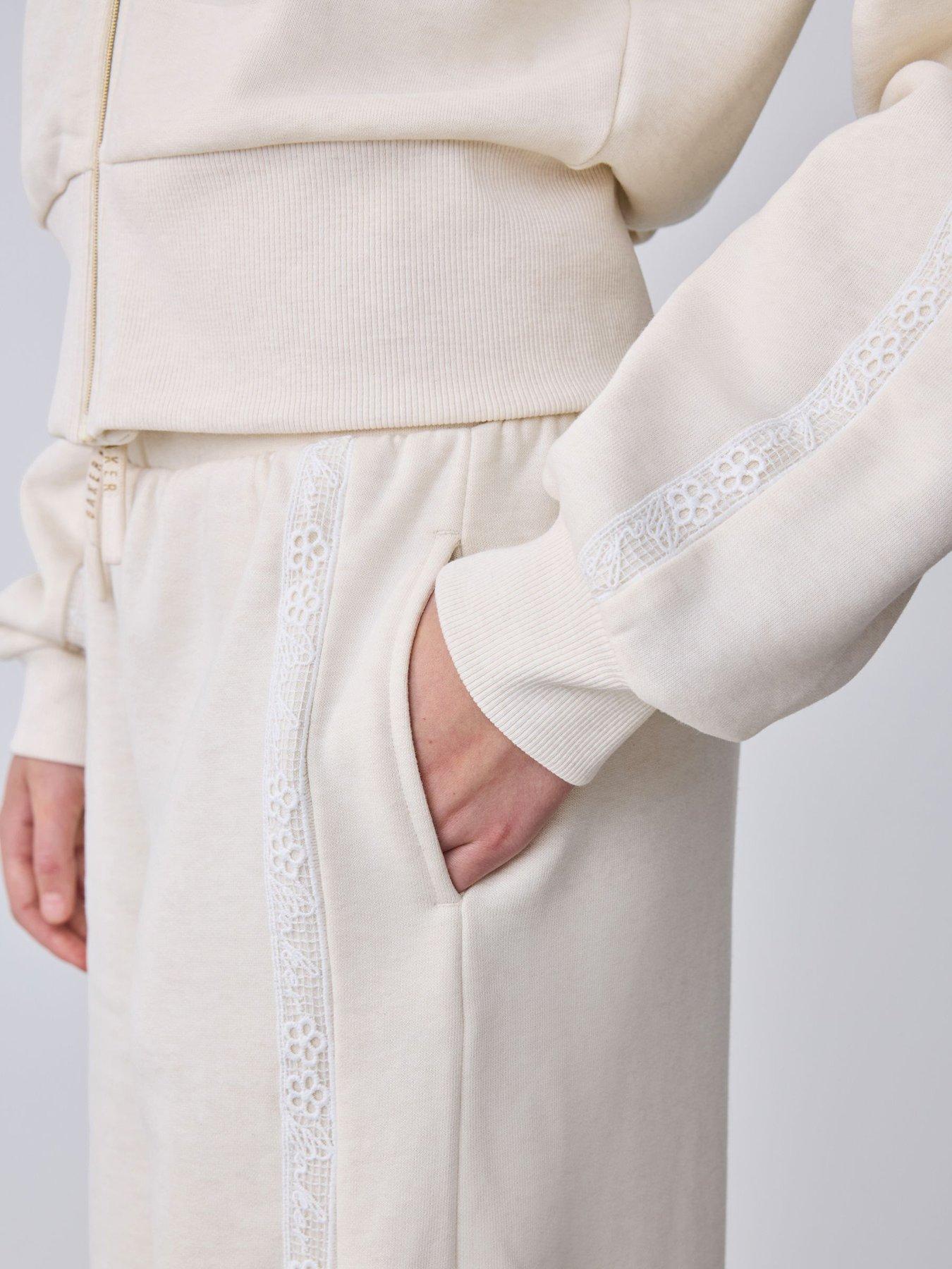 Image 6 of 7 of Ted Baker Older Girls Zip Through Hoodie &amp; Wide Leg Jogger Co-Ord Set &nbsp;- Cream