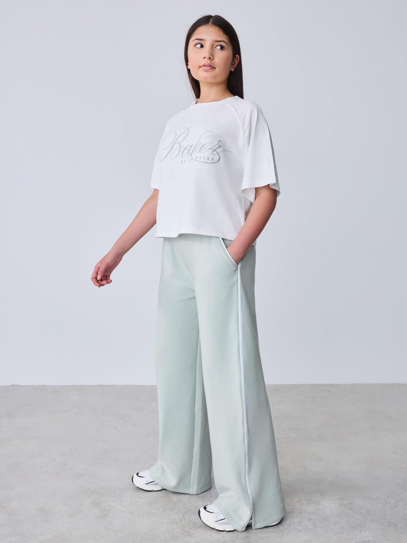 Image 1 of 7 of Ted Baker Older Girls 2 Piece Boxy T-shirt &amp; Contrast Waistband Trousers Set - Green
