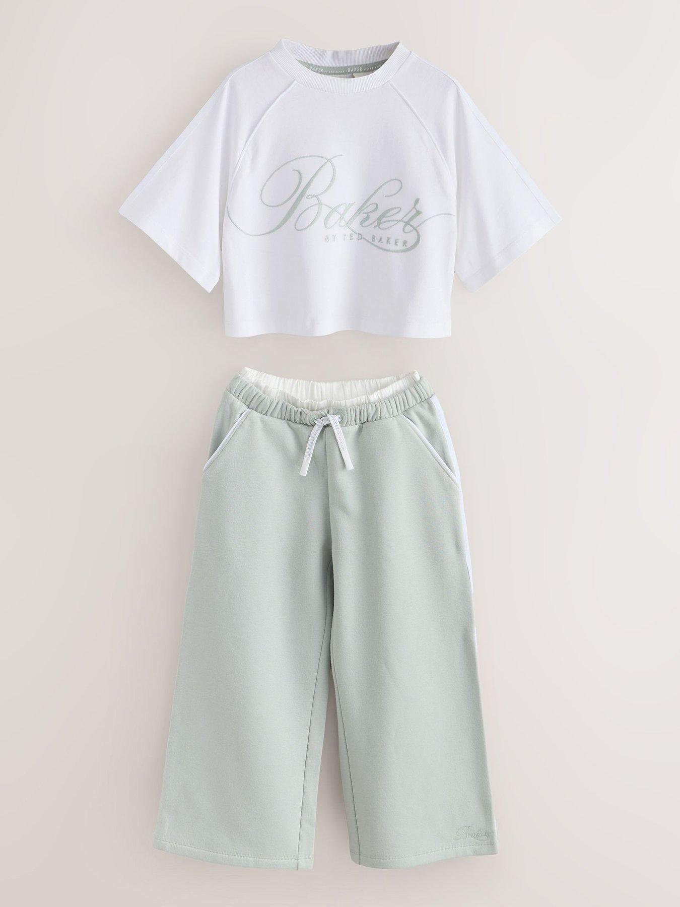 Image 2 of 7 of Ted Baker Older Girls 2 Piece Boxy T-shirt &amp; Contrast Waistband Trousers Set - Green