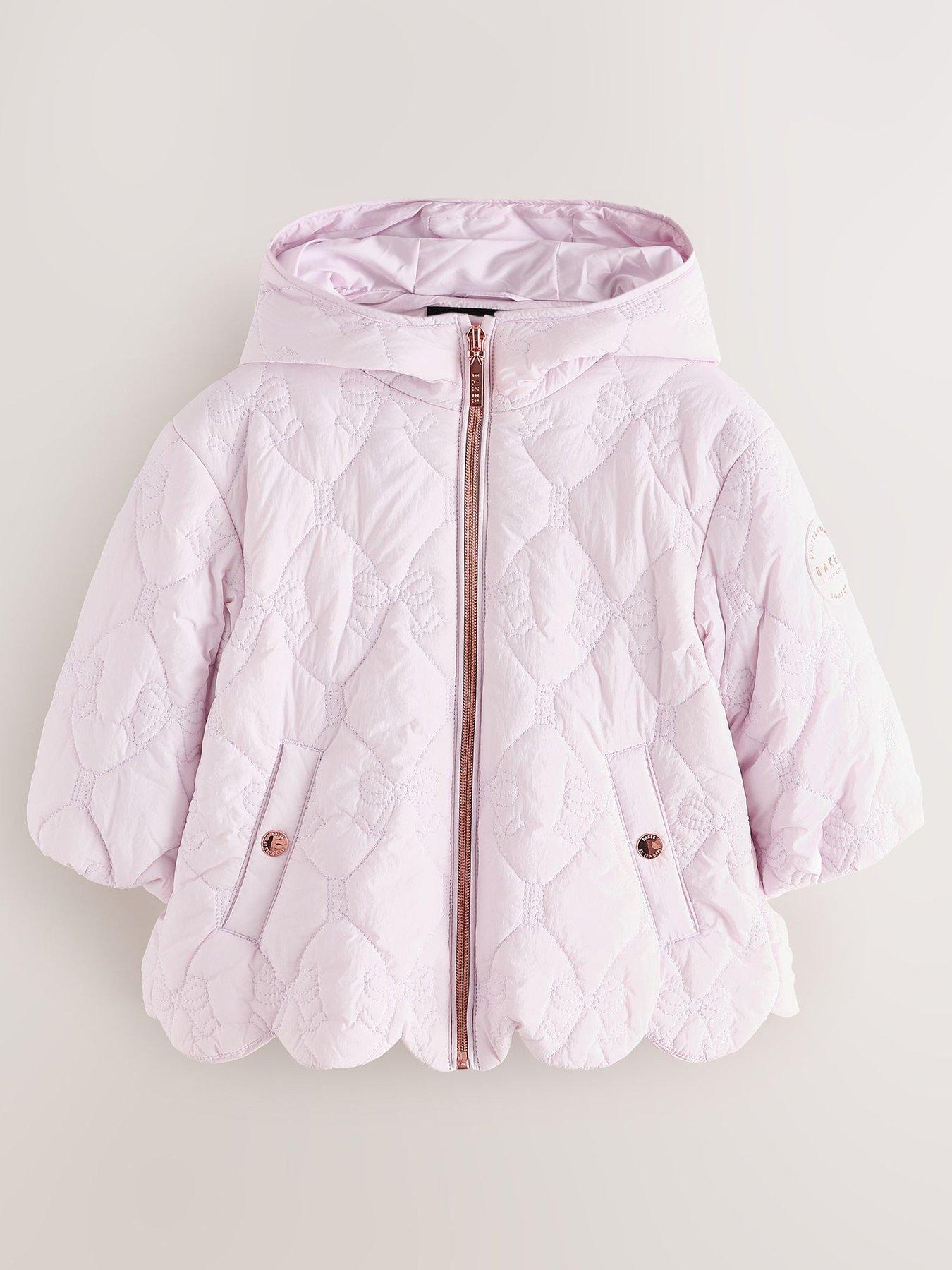 Image 2 of 7 of Ted Baker Girls' Shower Resistant Quilted Bow Hooded Jacket - Pink