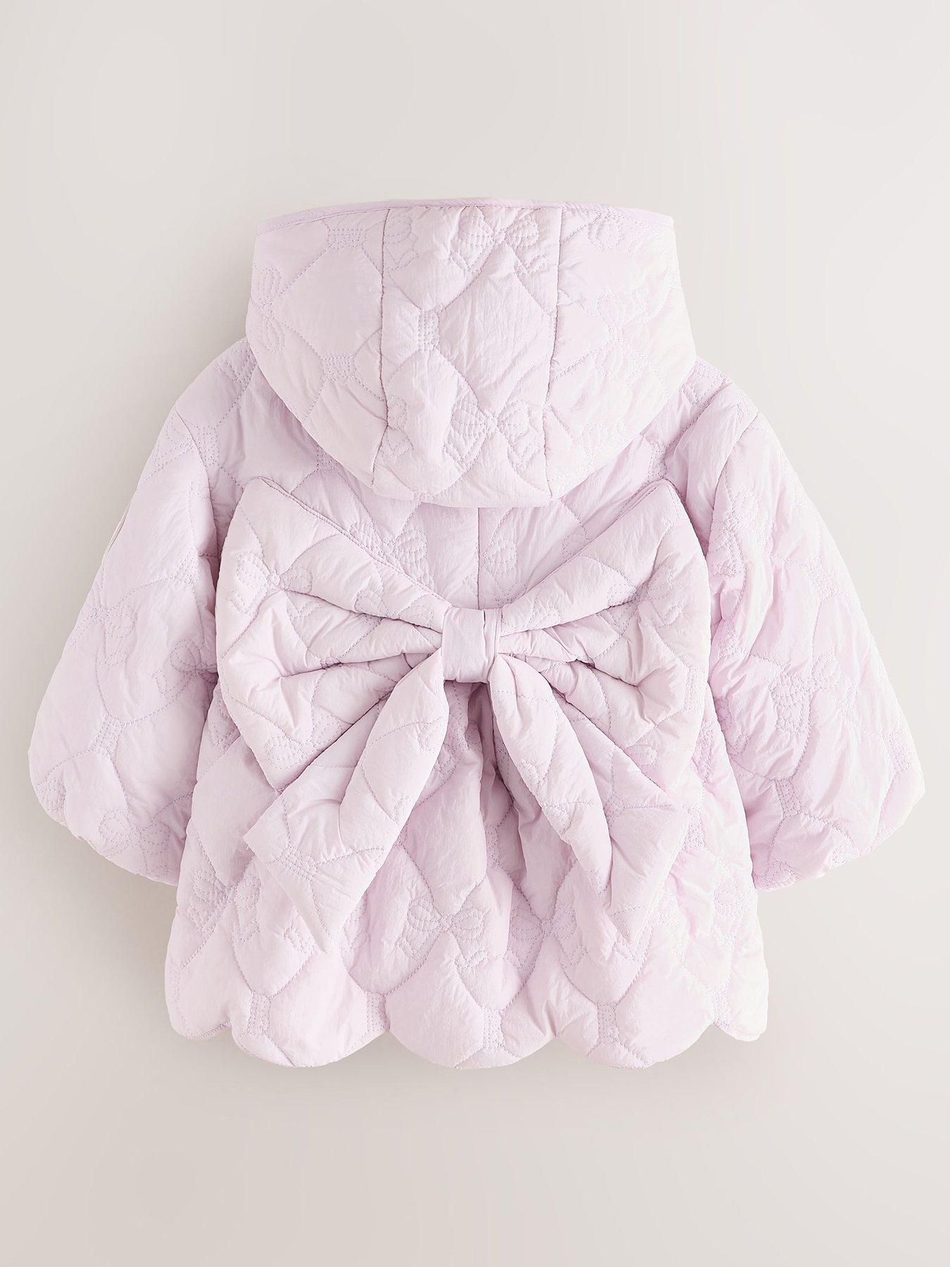 Image 3 of 7 of Ted Baker Girls' Shower Resistant Quilted Bow Hooded Jacket - Pink