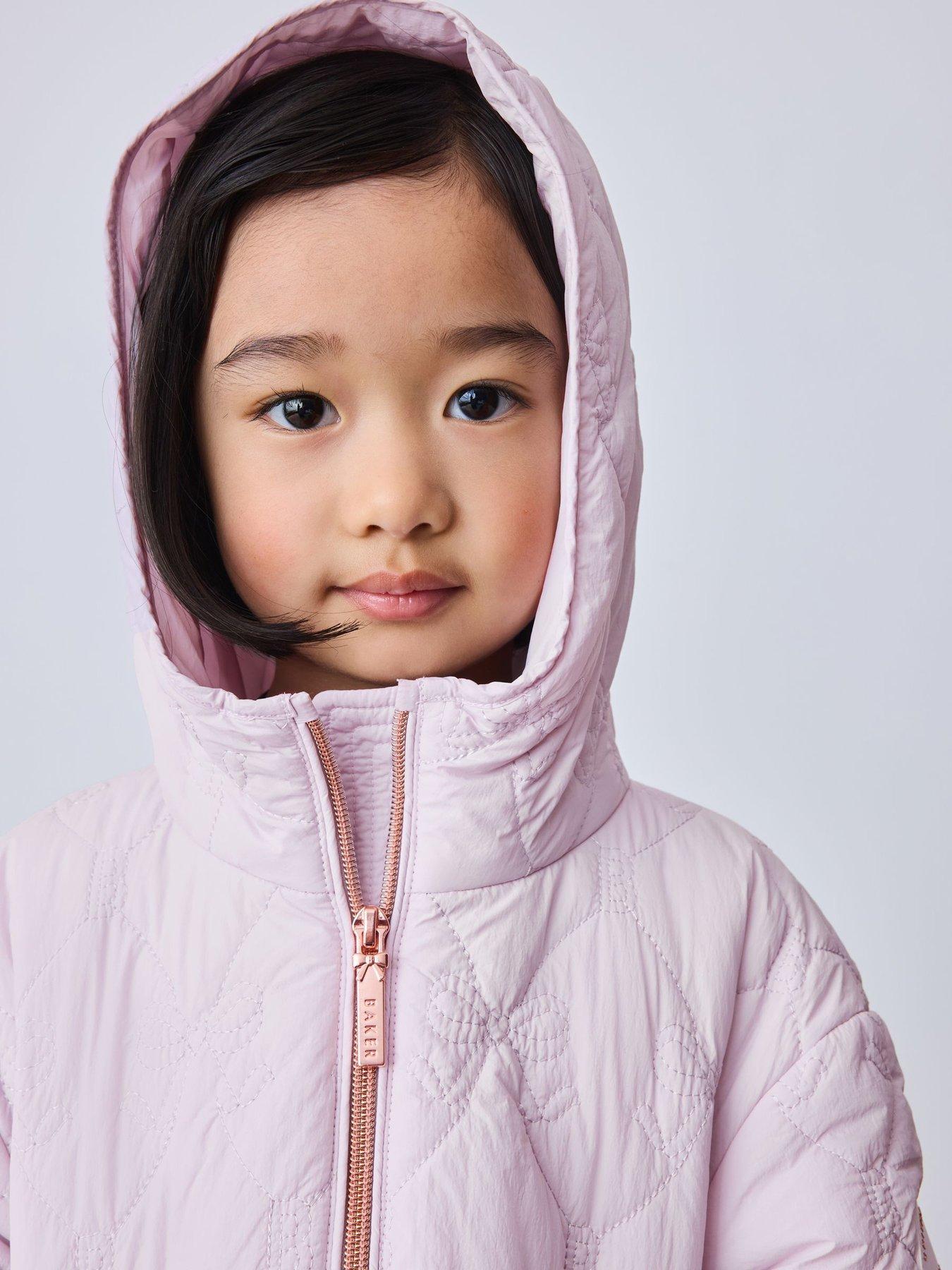 Image 4 of 7 of Ted Baker Girls' Shower Resistant Quilted Bow Hooded Jacket - Pink