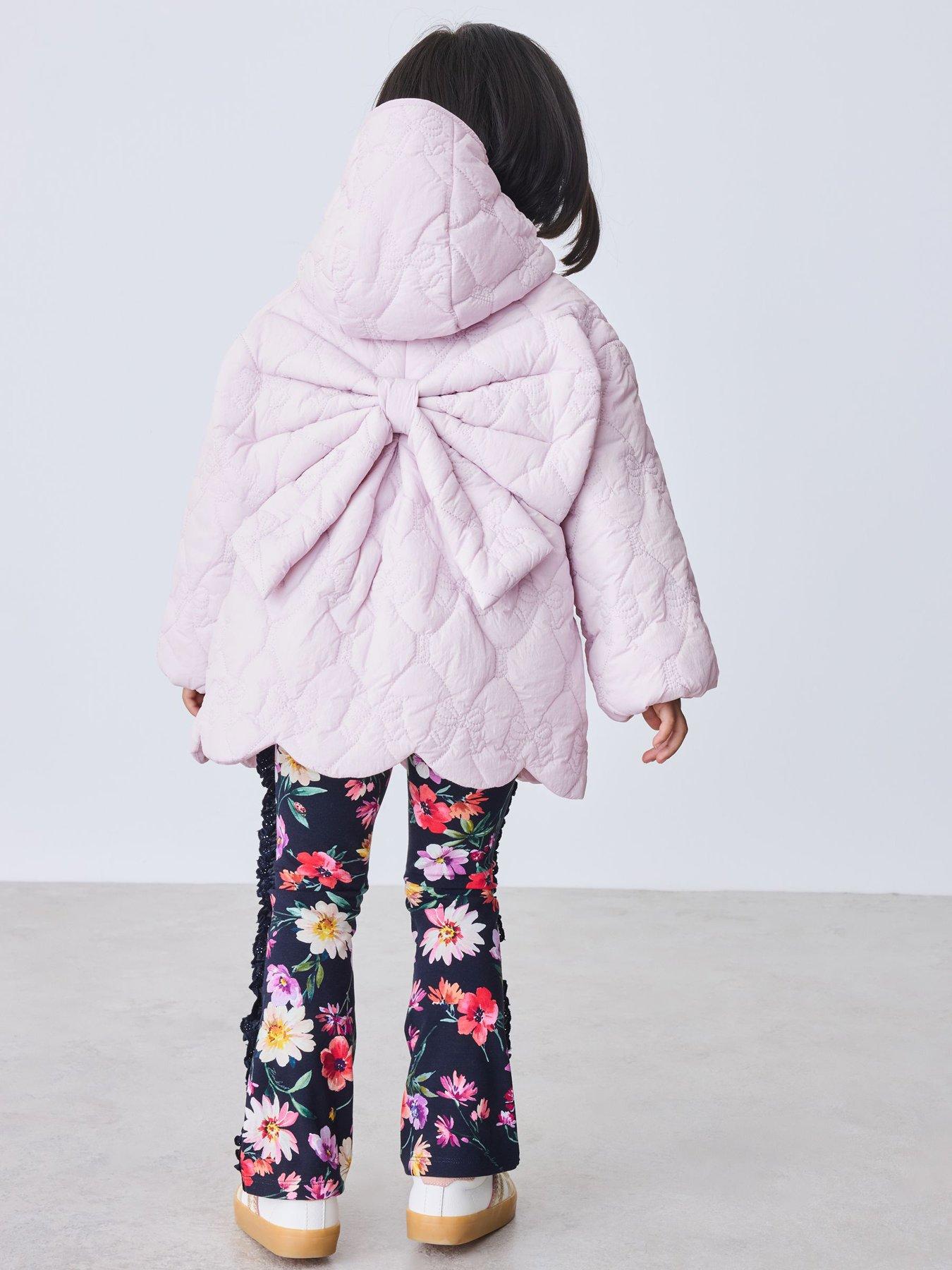 Image 5 of 7 of Ted Baker Girls' Shower Resistant Quilted Bow Hooded Jacket - Pink