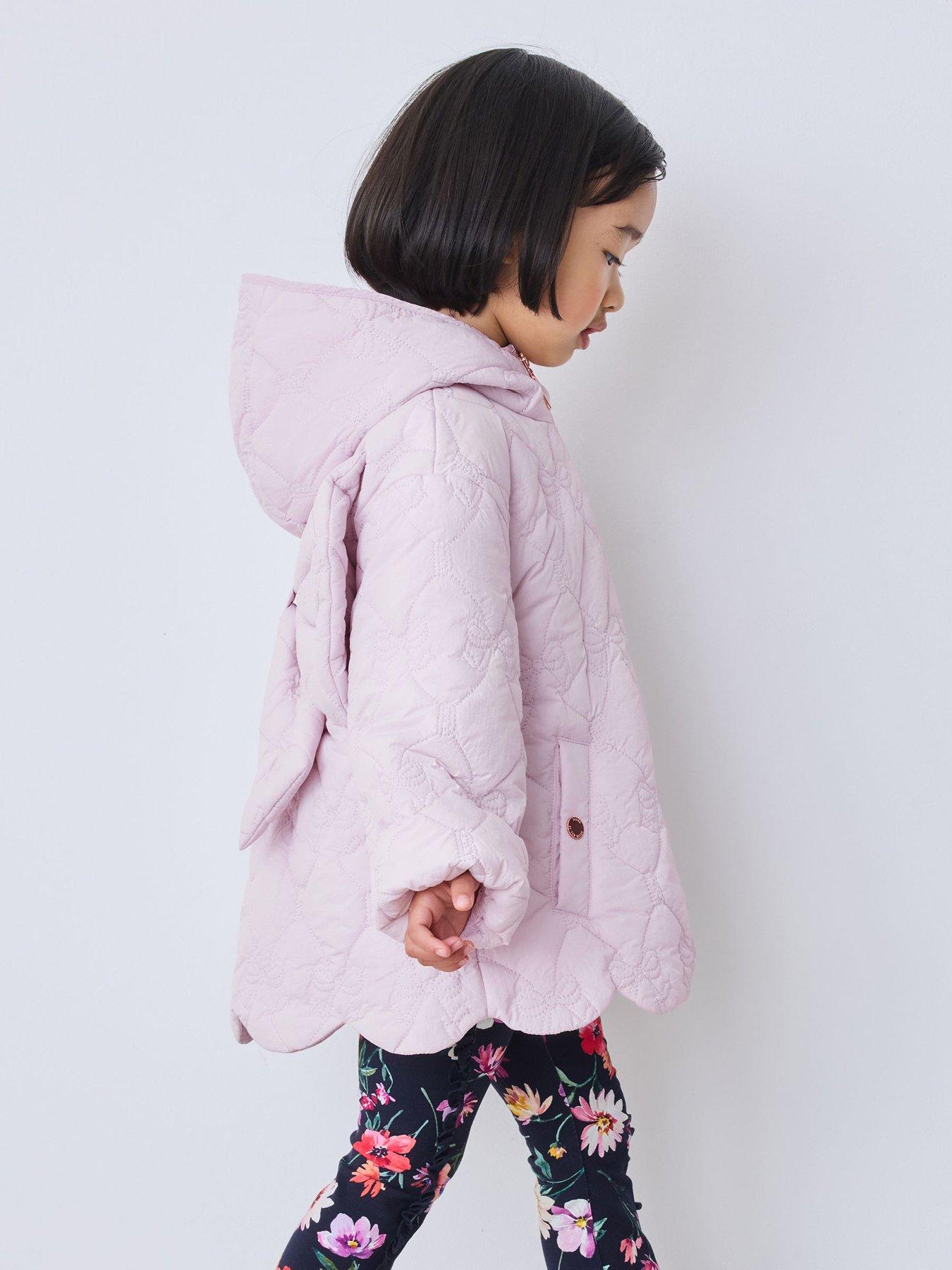 Image 6 of 7 of Ted Baker Girls' Shower Resistant Quilted Bow Hooded Jacket - Pink