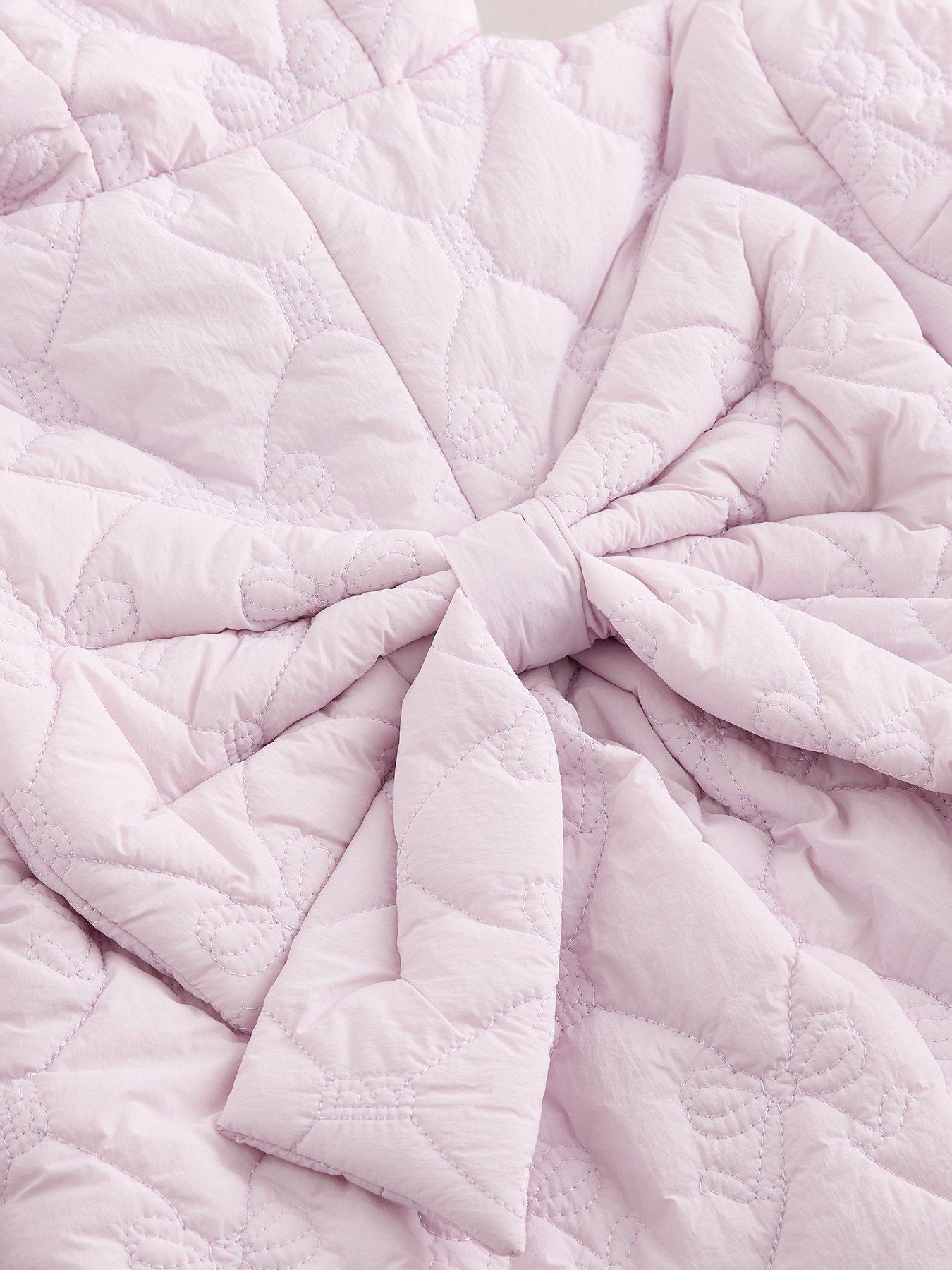 Image 7 of 7 of Ted Baker Girls' Shower Resistant Quilted Bow Hooded Jacket - Pink