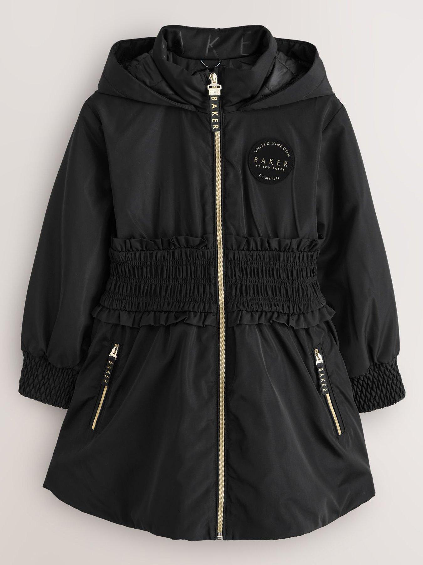 Image 2 of 7 of Ted Baker Older Girls Shower Resistant Shirred Waist Raincoat - Black