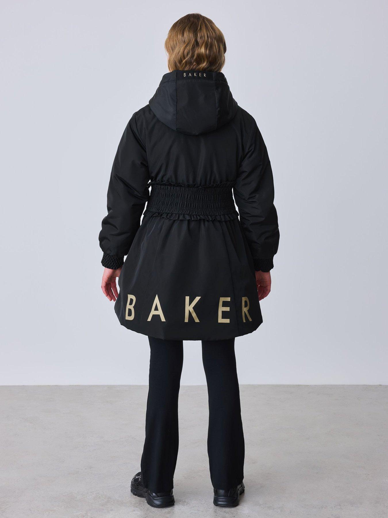 Image 5 of 7 of Ted Baker Older Girls Shower Resistant Shirred Waist Raincoat - Black