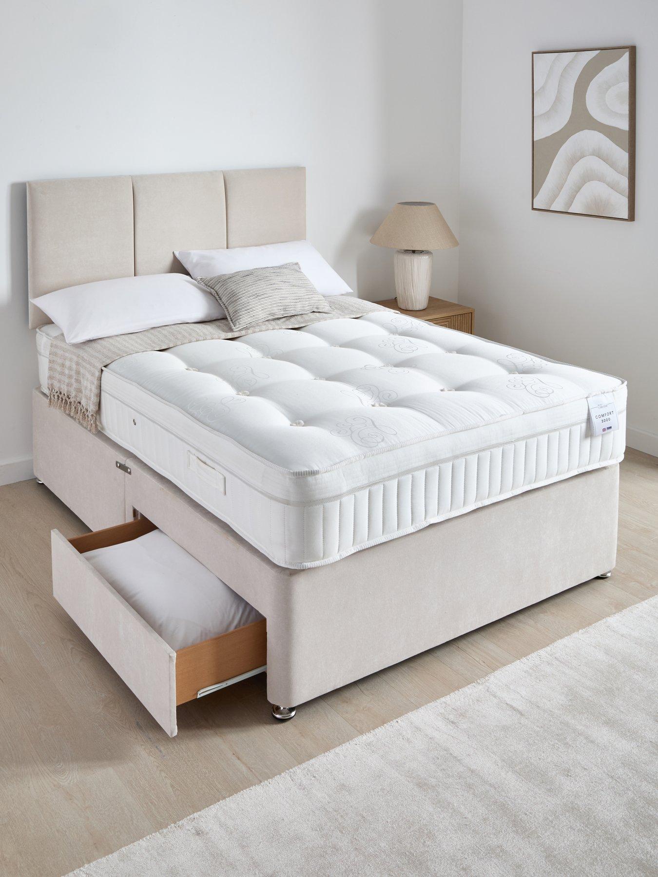 The Very Collection Sheridan Divan Base with 2 Drawers + Headboard + Comfort 3000 Mattress