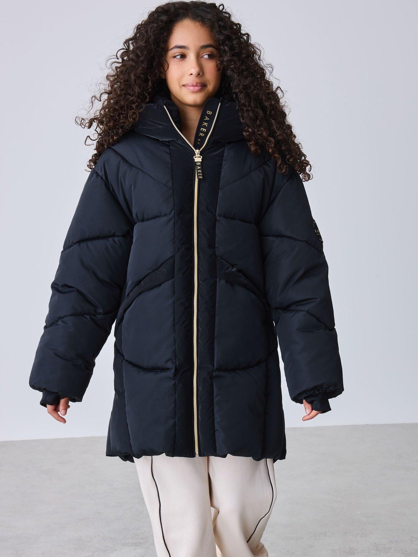 Ted Baker Older Girls Shower Resistant Panel Padded Longline Coat - Black