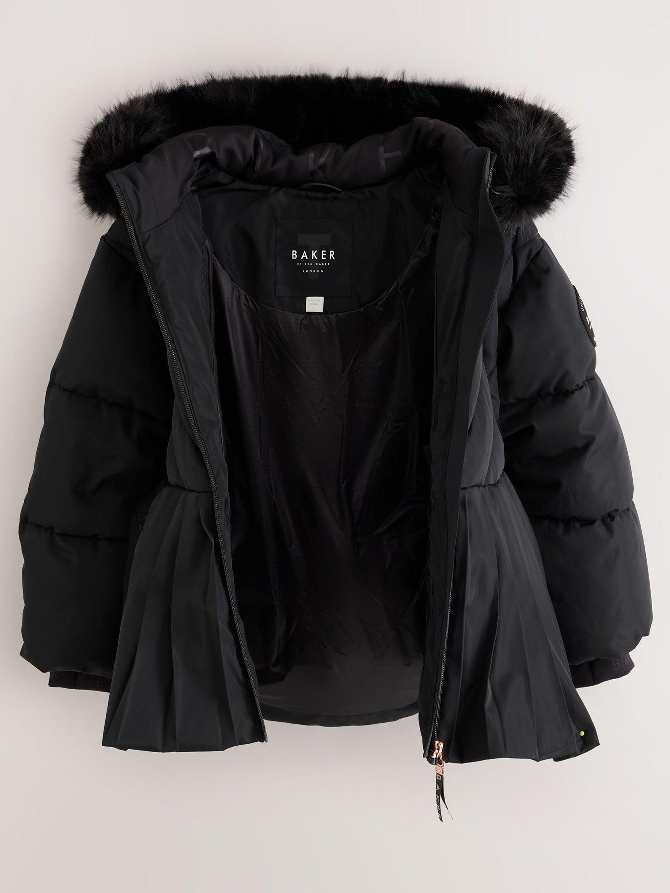Image 2 of 7 of Ted Baker Older Girls Shower Resistant Short Belted Pleat Skirt Coat - Black