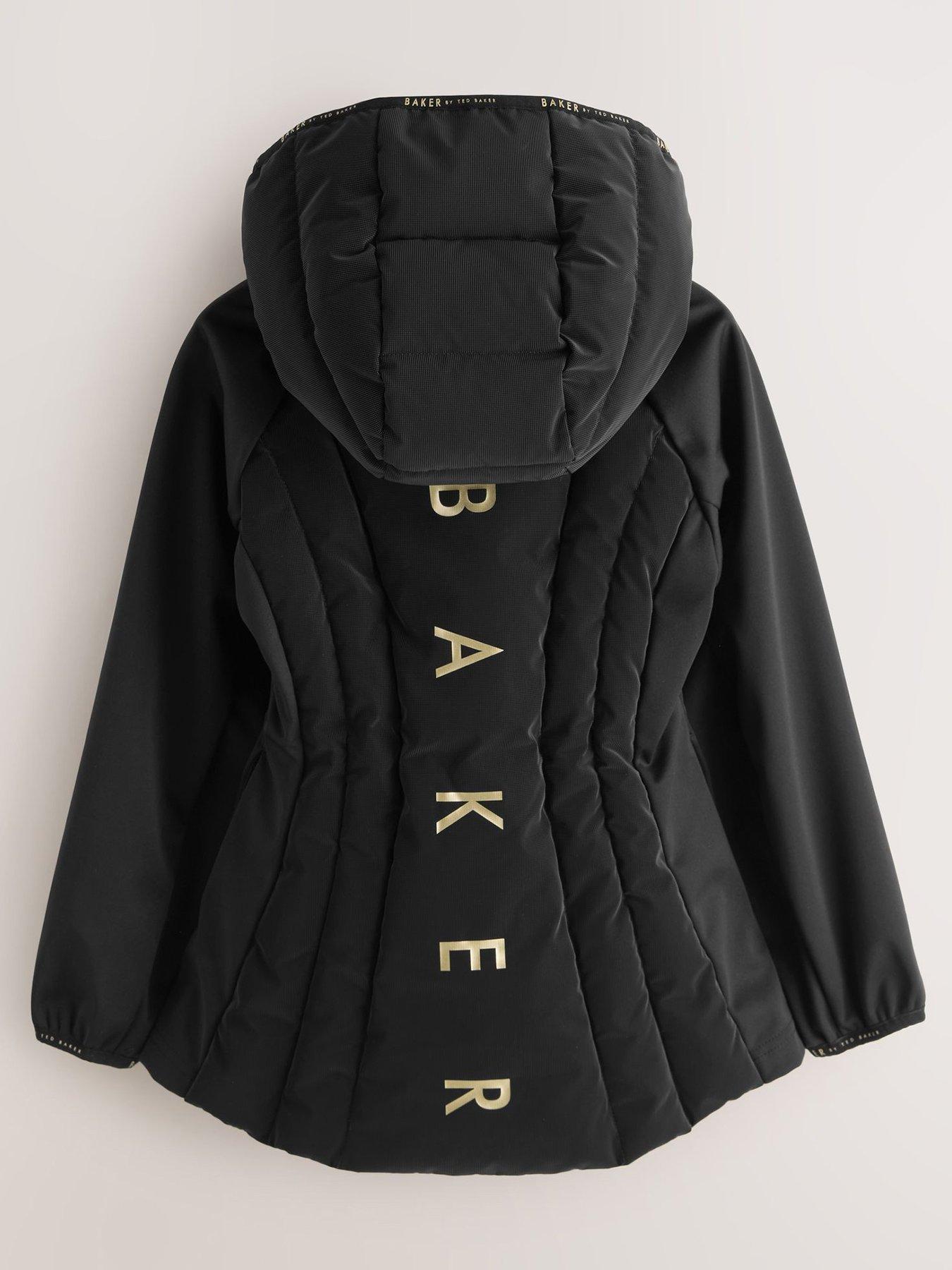 Image 3 of 7 of Ted Baker Girls Shower Resistant Short Seamed Panel Coat - Black