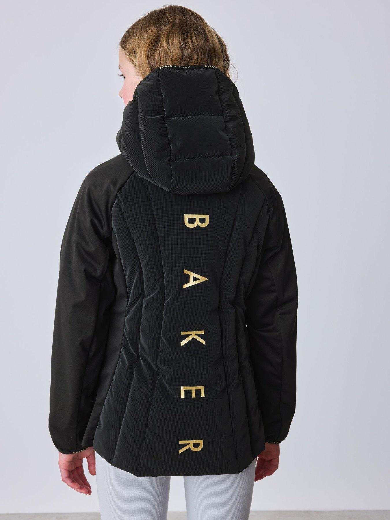 Image 6 of 7 of Ted Baker Girls Shower Resistant Short Seamed Panel Coat - Black