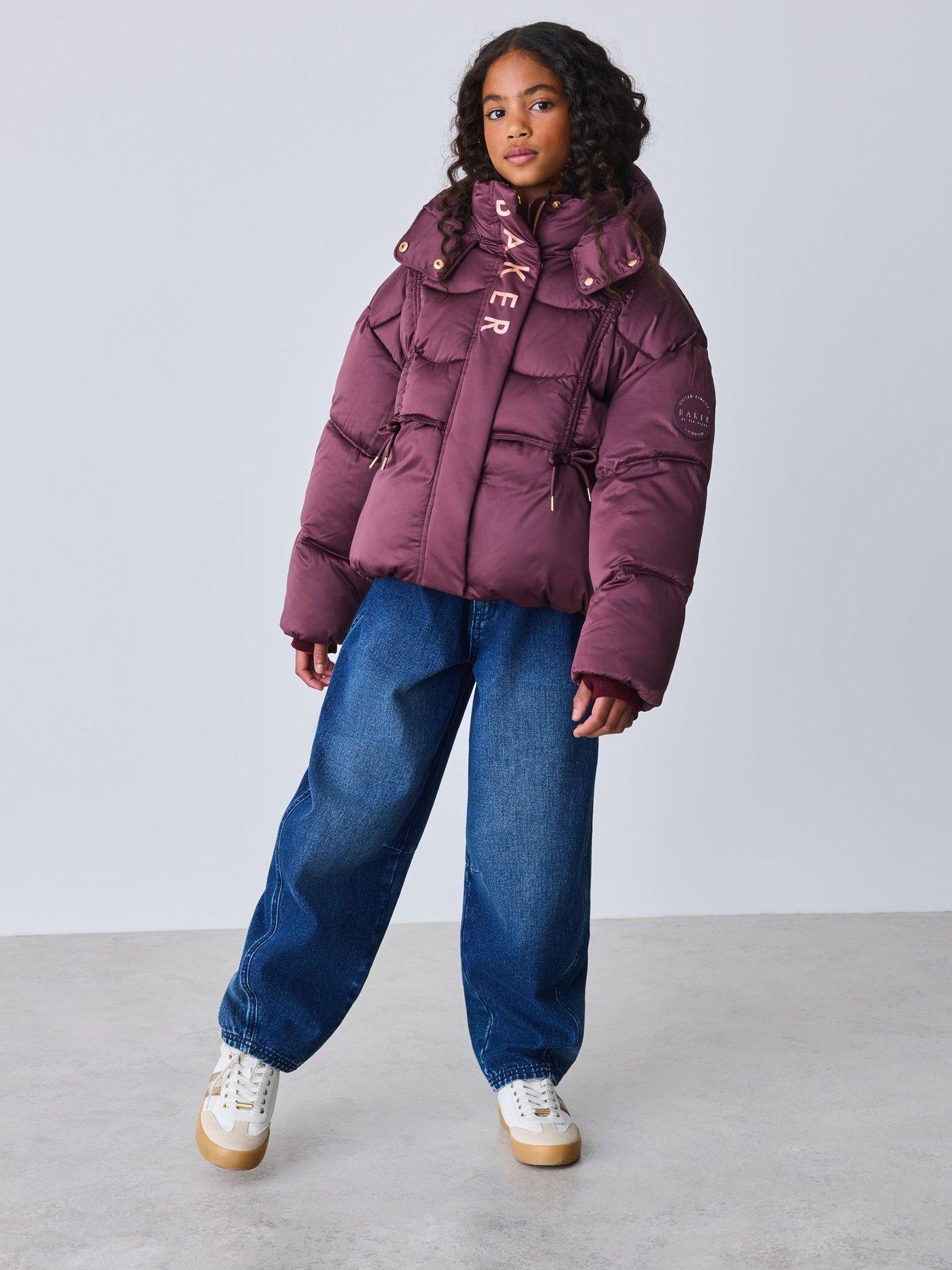 Ted Baker Girls' Padded Puffer Jacket with Bow Detail and Funnel Neck - Red
