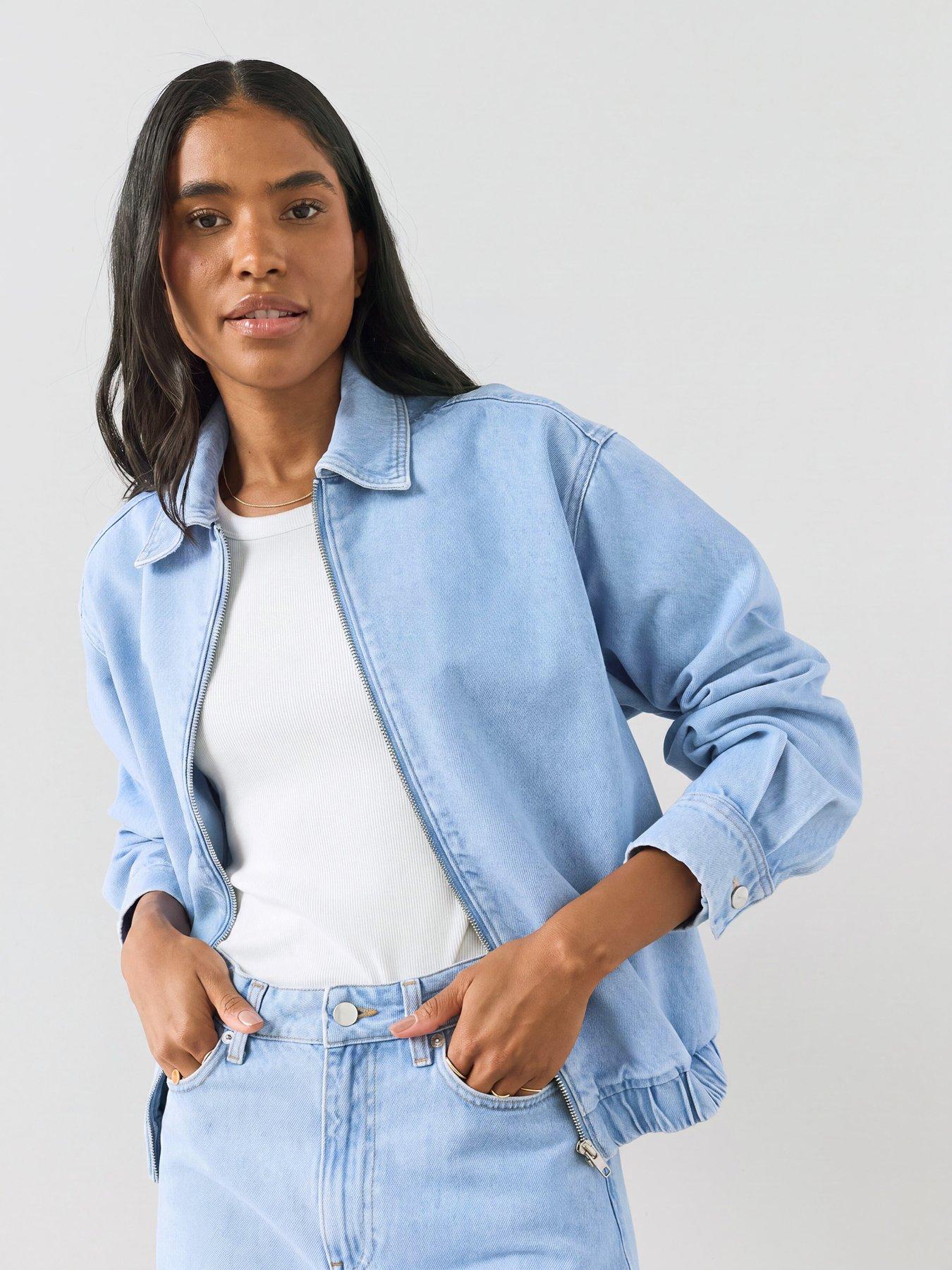Image 1 of 7 of The Very Collection Co-Ord Drawcord Zip Through Denim Jacket - Light Wash