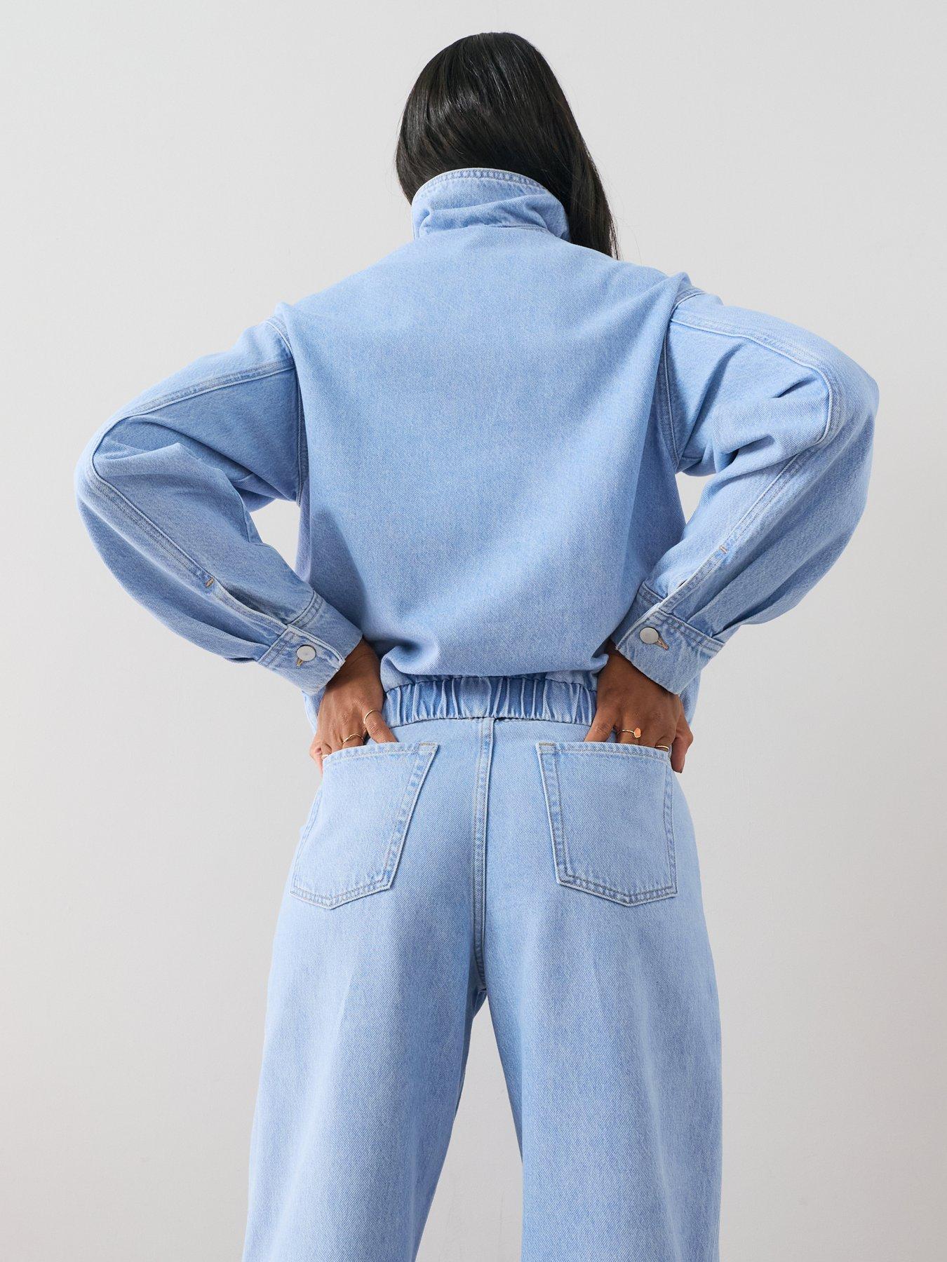 Image 2 of 7 of The Very Collection Co-Ord Drawcord Zip Through Denim Jacket - Light Wash
