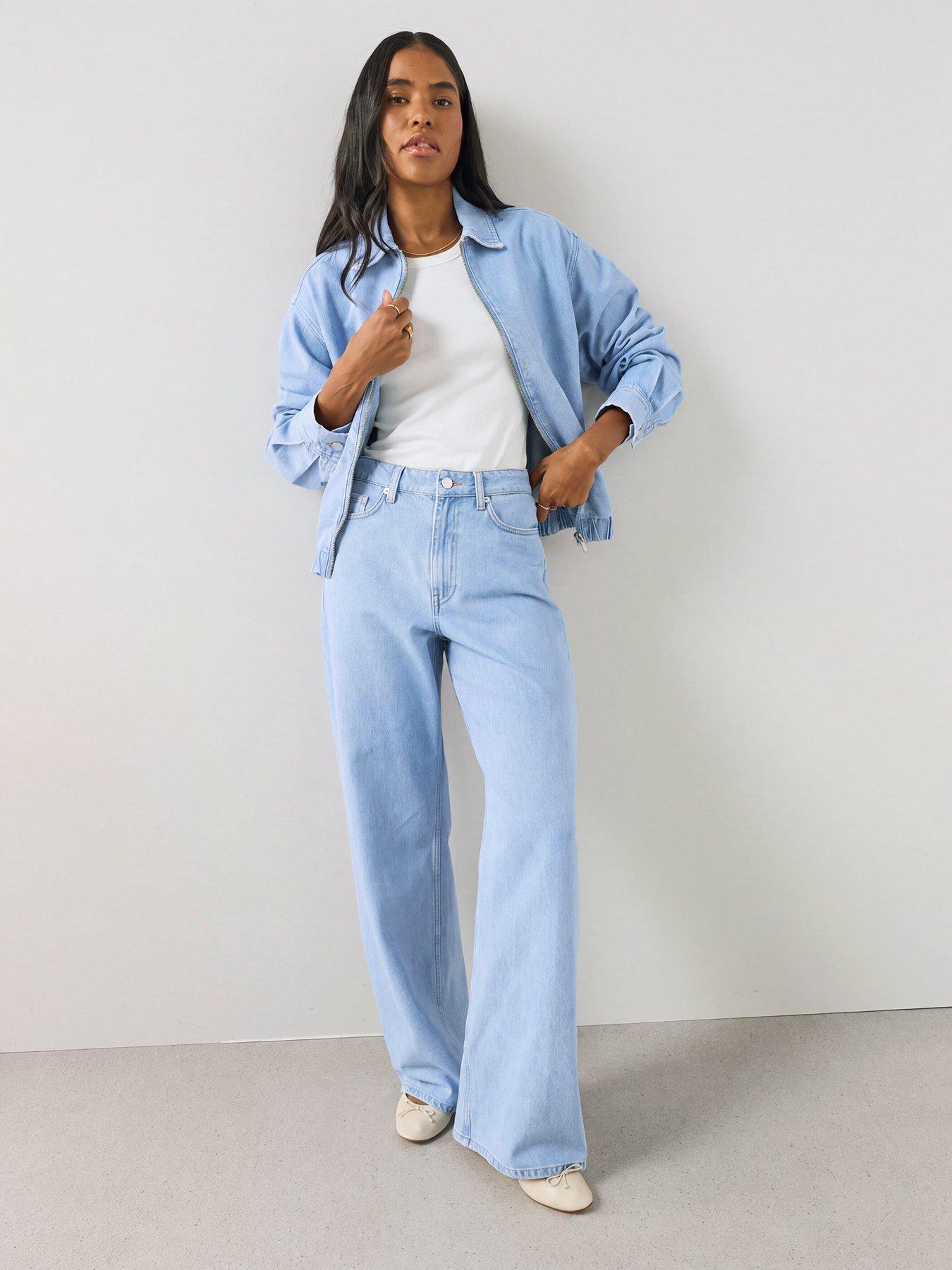 Image 3 of 7 of The Very Collection Co-Ord Drawcord Zip Through Denim Jacket - Light Wash
