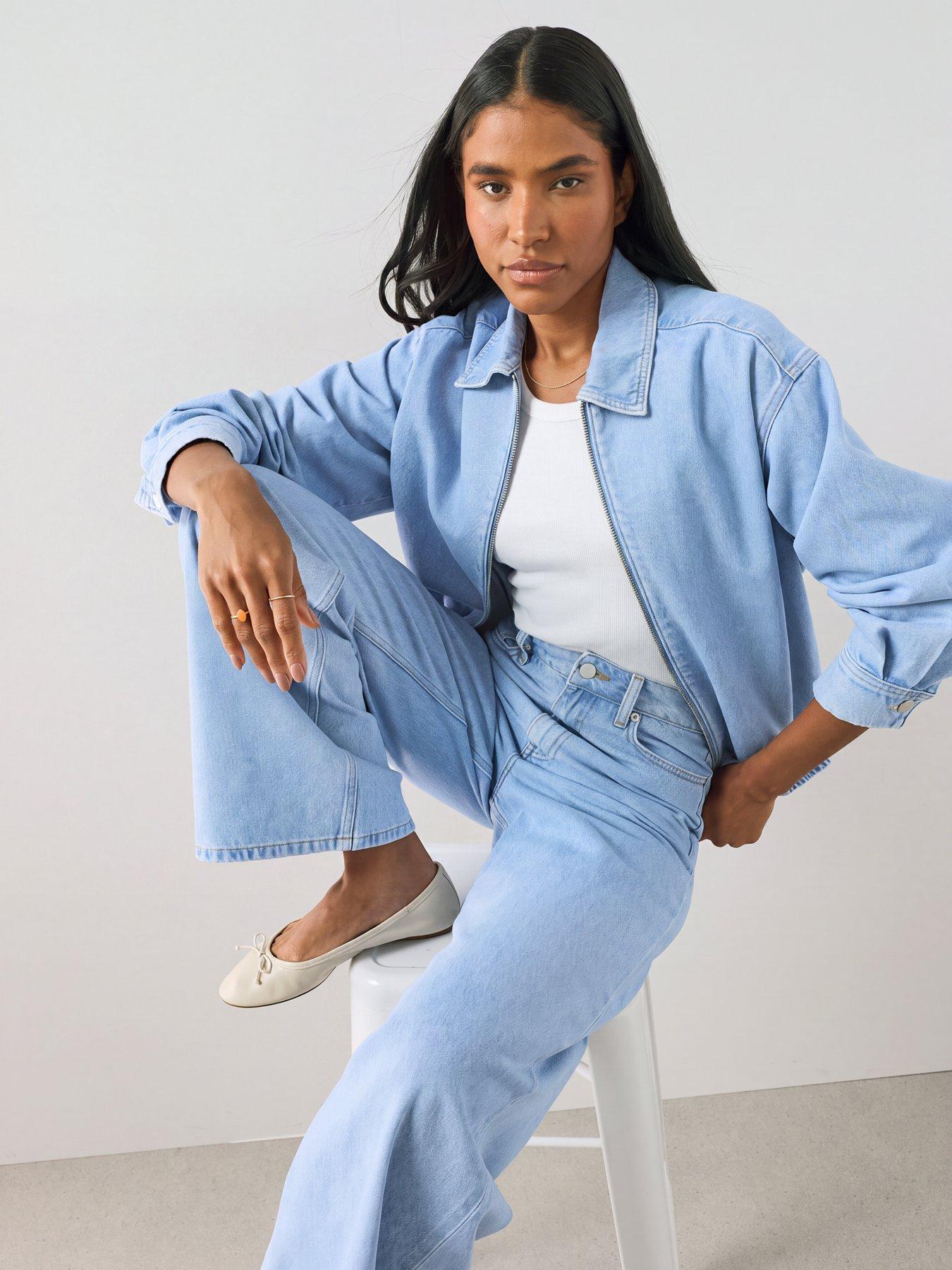 Image 5 of 7 of The Very Collection Co-Ord Drawcord Zip Through Denim Jacket - Light Wash