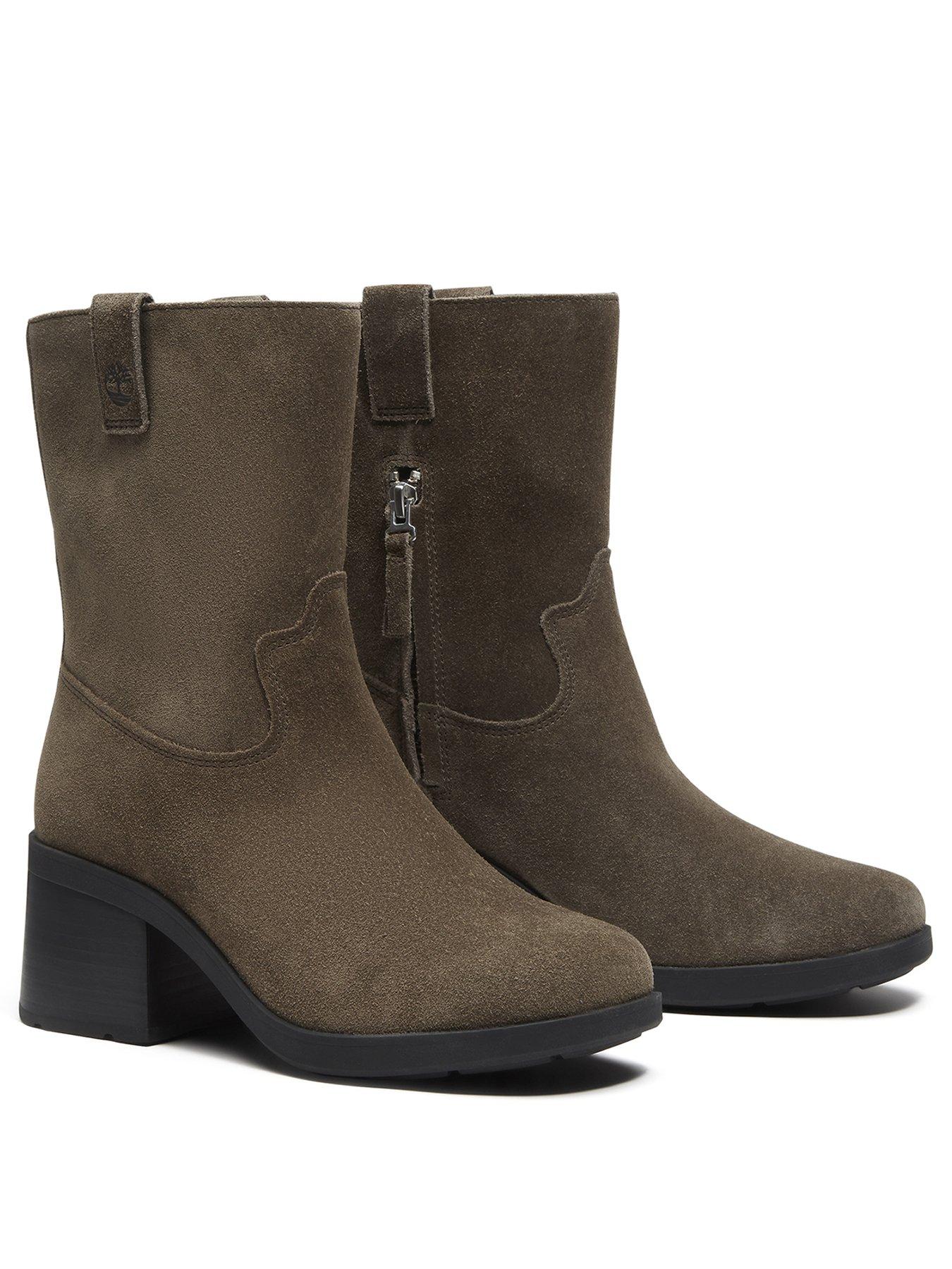 Image 2 of 7 of Timberland Womens Bellevaux Suede Zip Up Block Heel Boots - Brown