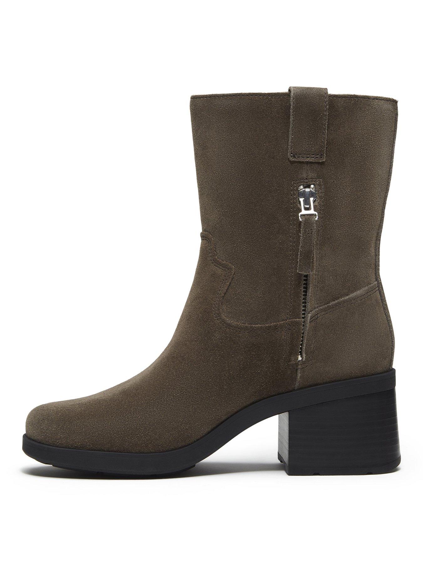Image 6 of 7 of Timberland Womens Bellevaux Suede Zip Up Block Heel Boots - Brown