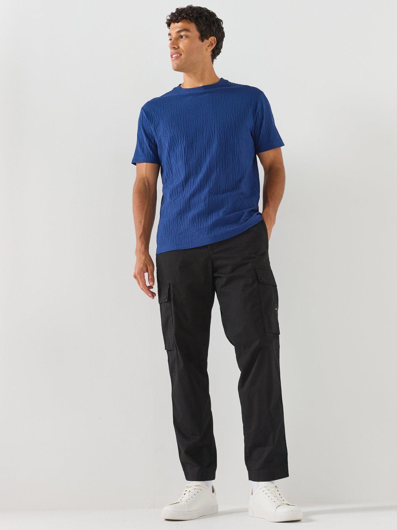 Image 1 of 6 of Armani Exchange All Over Tonal Logo T-Shirt - Bright Blue
