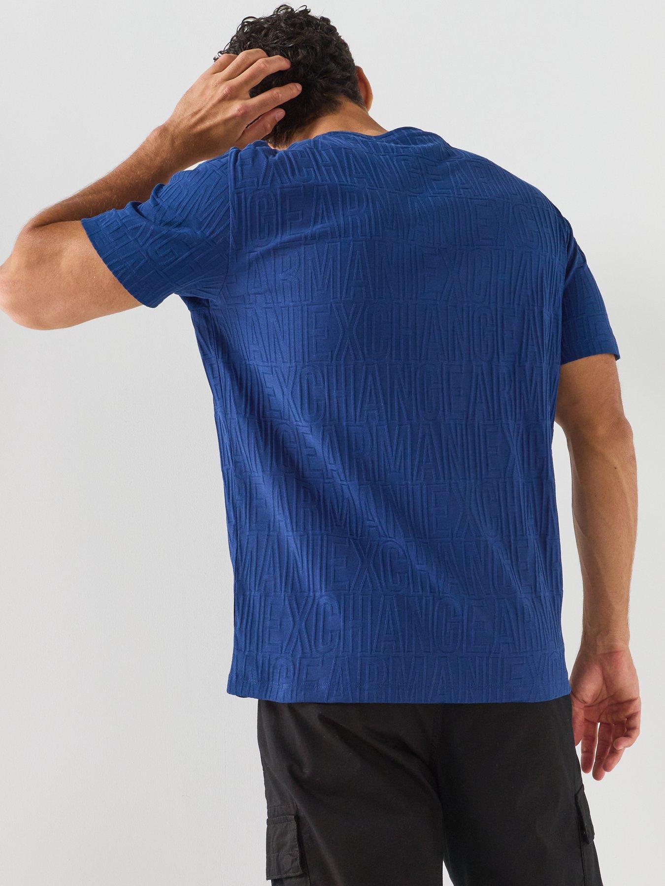 Image 2 of 6 of Armani Exchange All Over Tonal Logo T-Shirt - Bright Blue