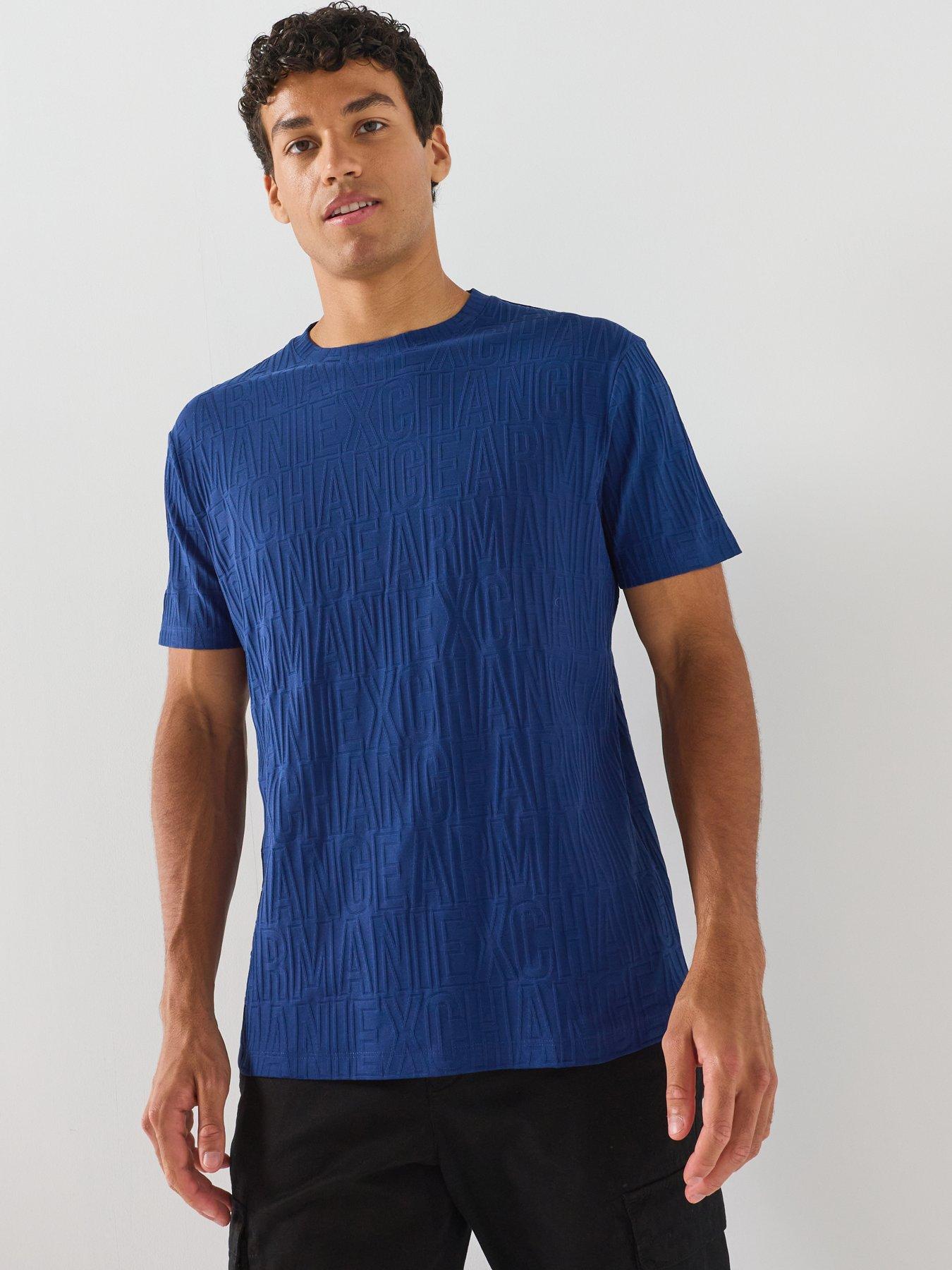 Image 3 of 6 of Armani Exchange All Over Tonal Logo T-Shirt - Bright Blue