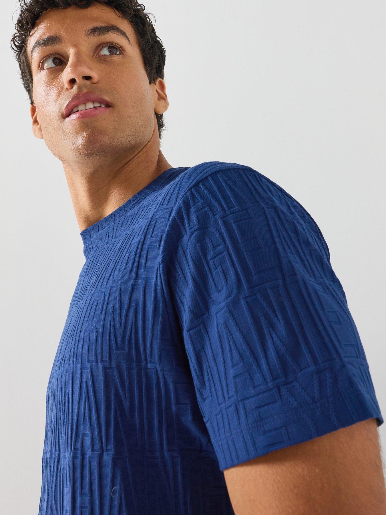 Image 5 of 6 of Armani Exchange All Over Tonal Logo T-Shirt - Bright Blue