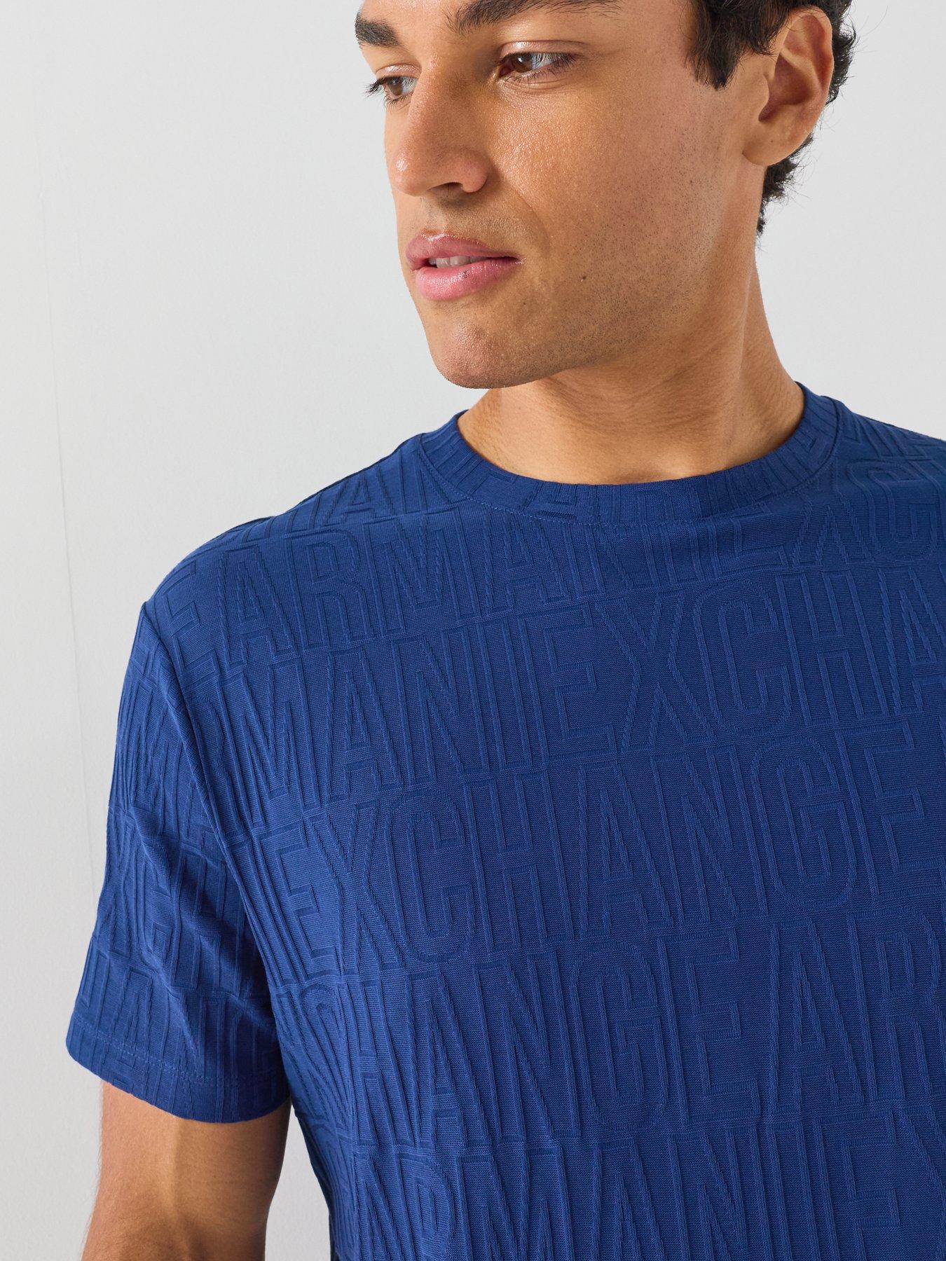 Image 6 of 6 of Armani Exchange All Over Tonal Logo T-Shirt - Bright Blue
