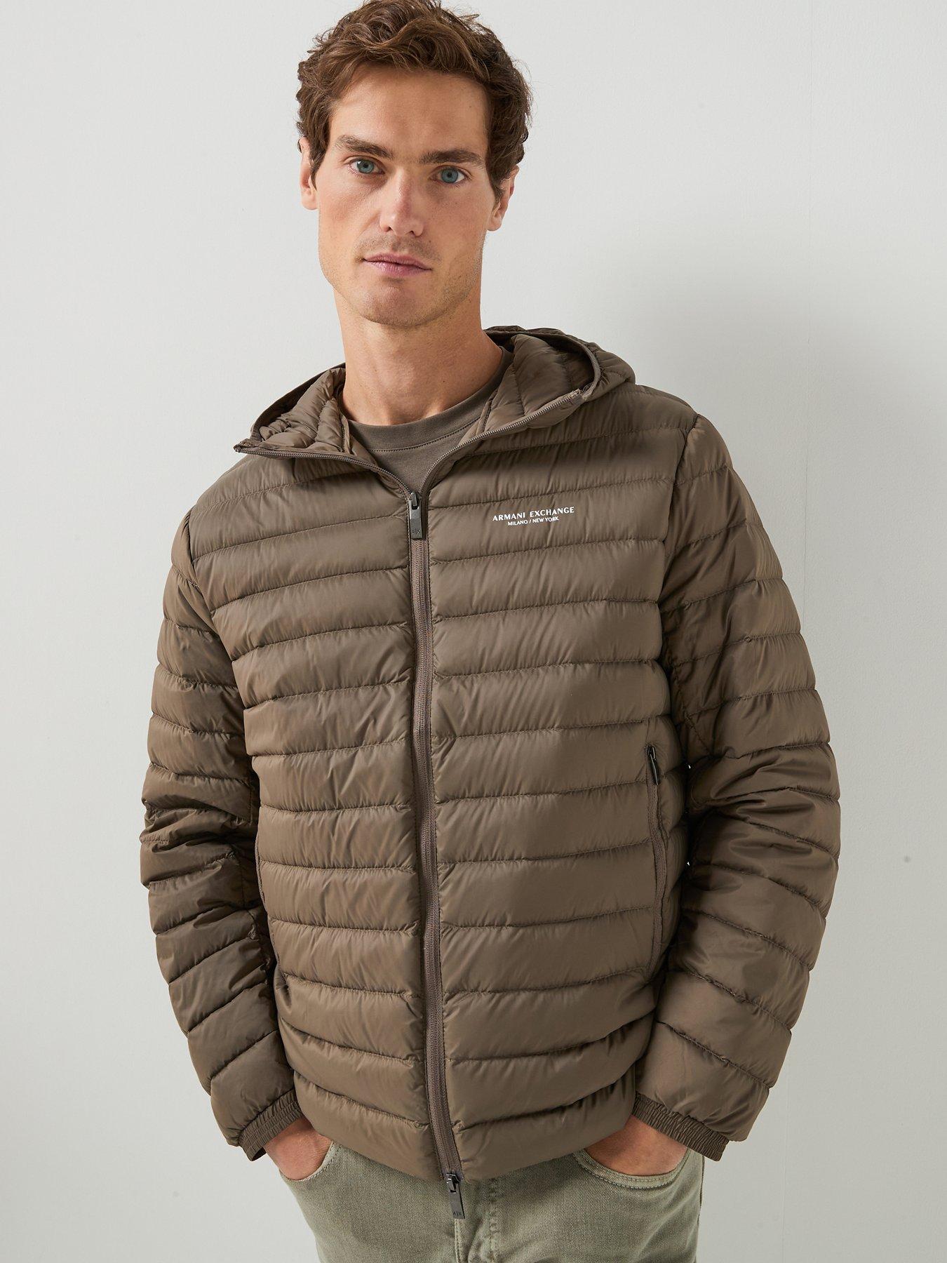 Image 1 of 6 of Armani Exchange Mens Padded Hooded Jacket - Brown