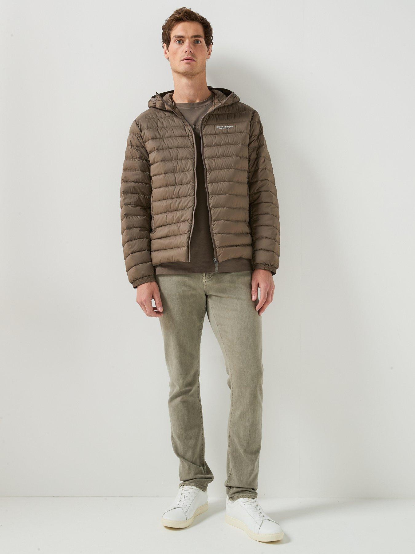 Image 3 of 6 of Armani Exchange Mens Padded Hooded Jacket - Brown