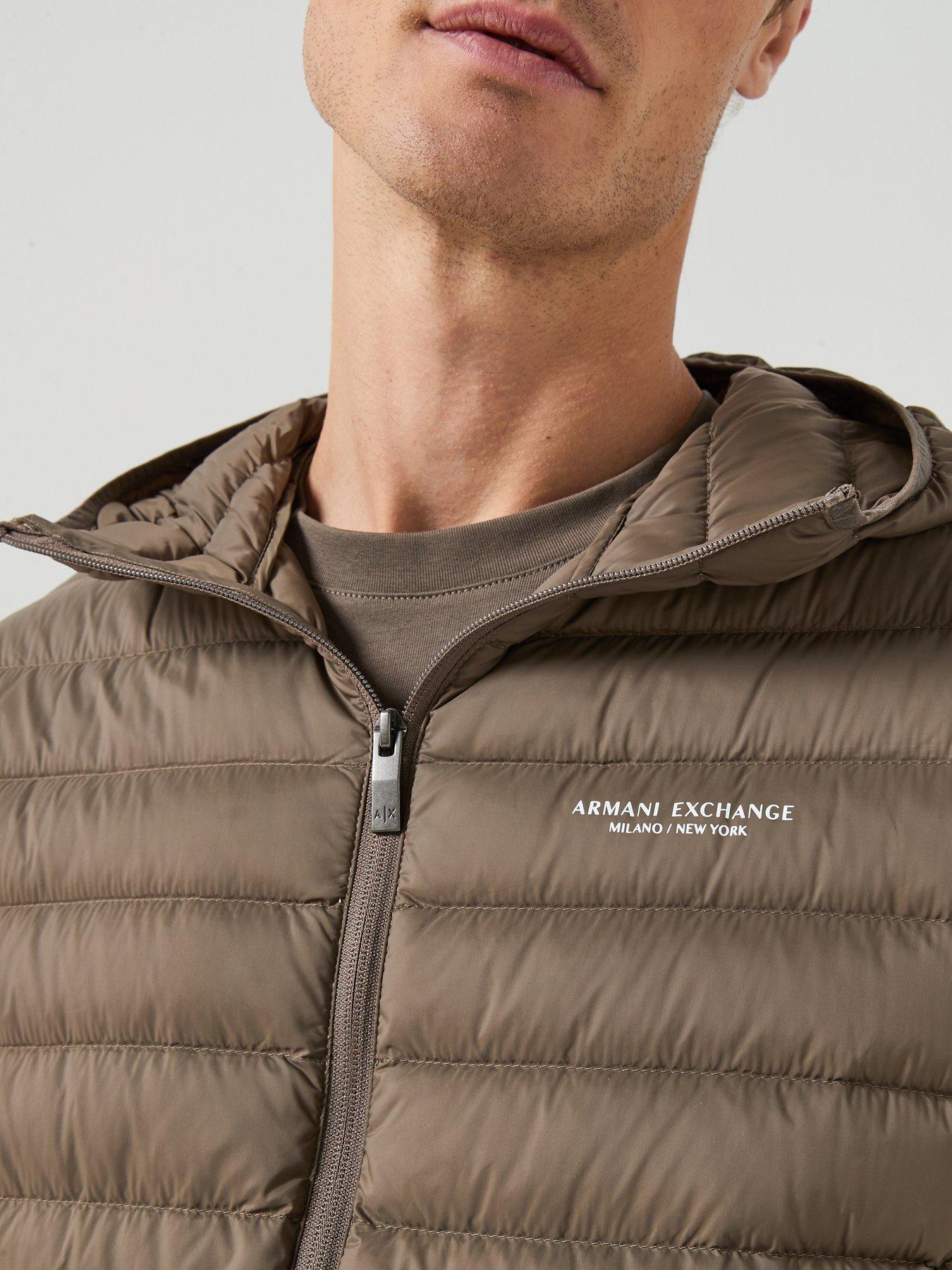 Image 5 of 6 of Armani Exchange Mens Padded Hooded Jacket - Brown