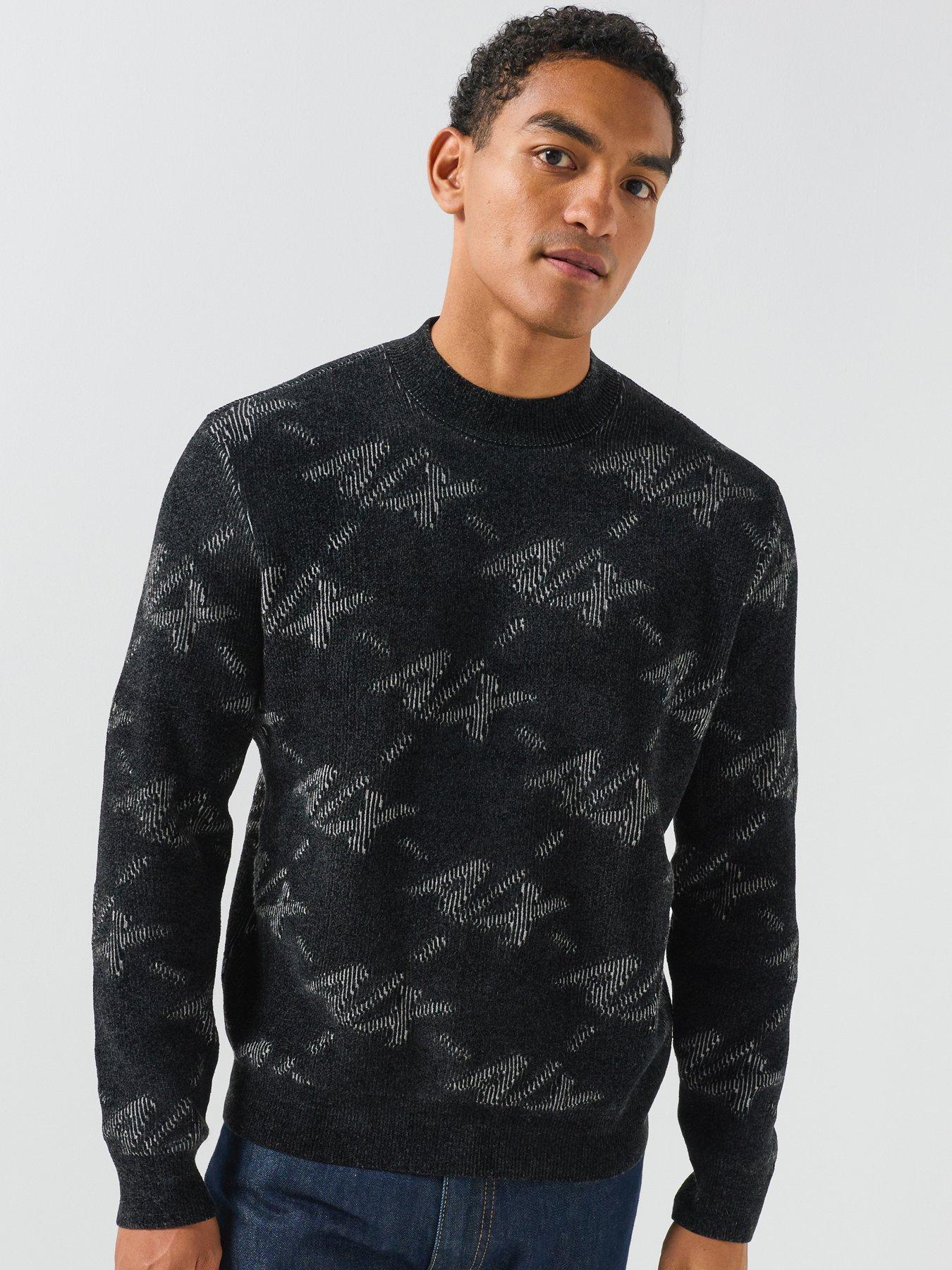 Armani Exchange All Over Logo Chenille Knitted Jumper - Black