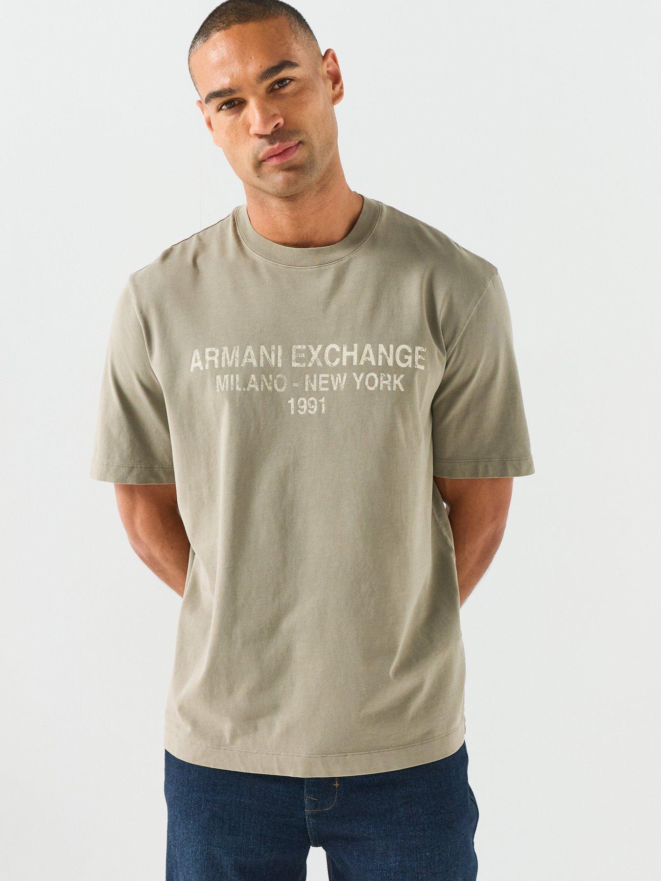 Armani Exchange Logo Print Crew Neck Cotton T-Shirt - Beige