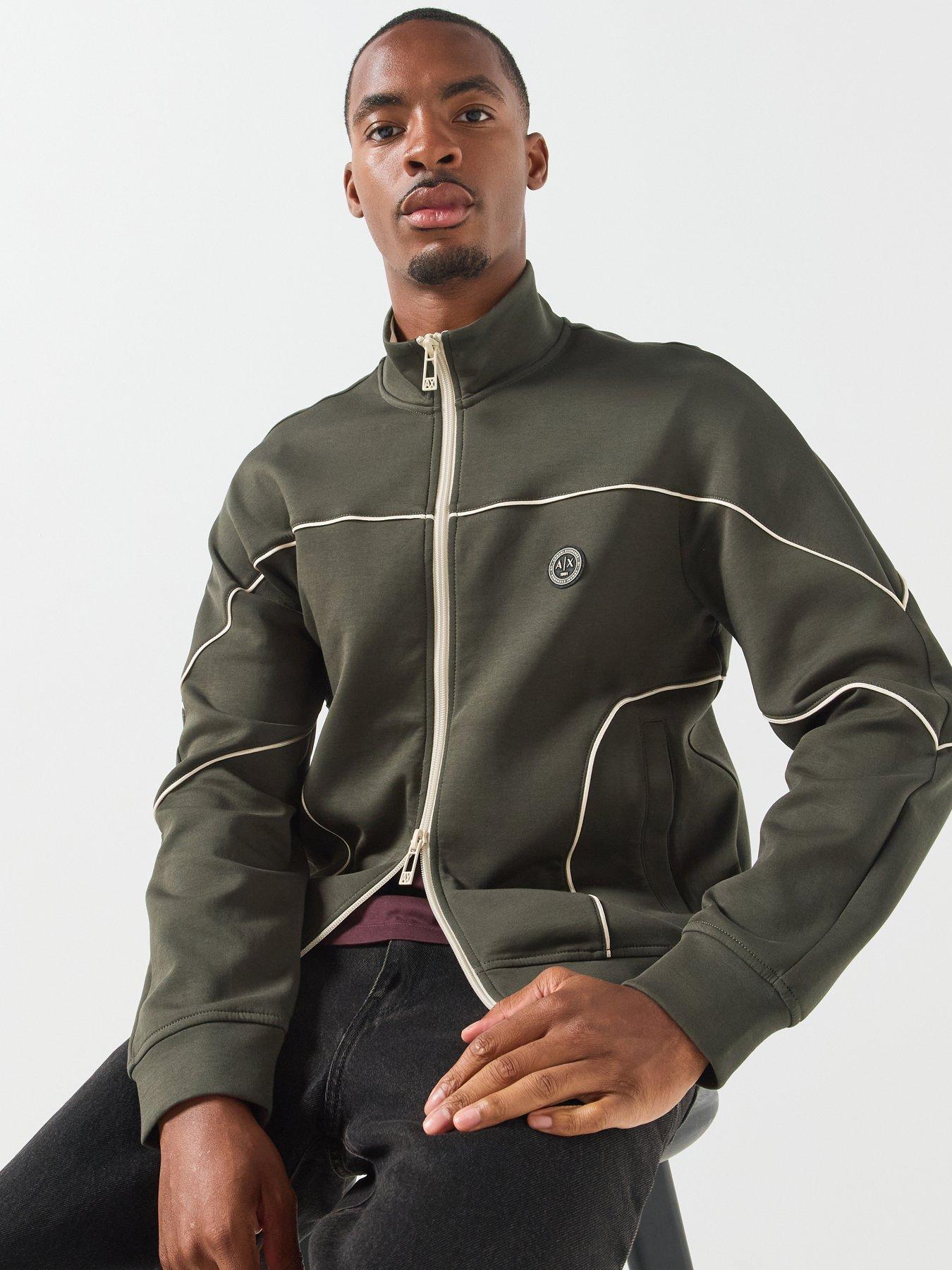 Image 1 of 6 of Armani Exchange Circle Badge Logo Piped Track Top - Black