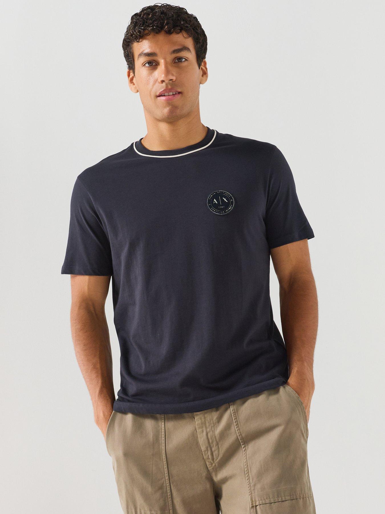 Image 1 of 5 of Armani Exchange Flock Badge Logo T-Shirt - Navy