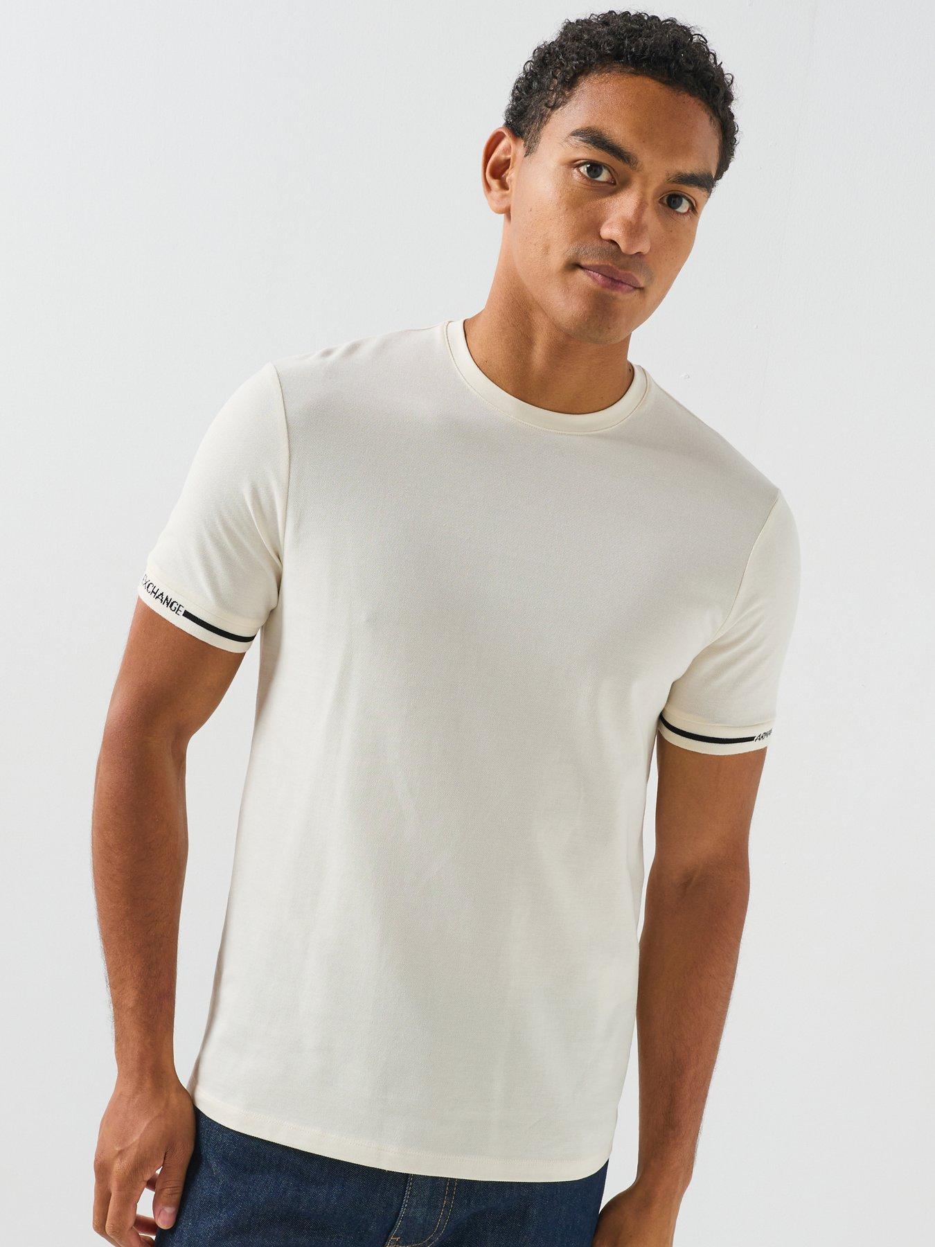 Image 1 of 1 of Armani Exchange Armani Exchange Tipped Logo Cuff T-shirt - Off White