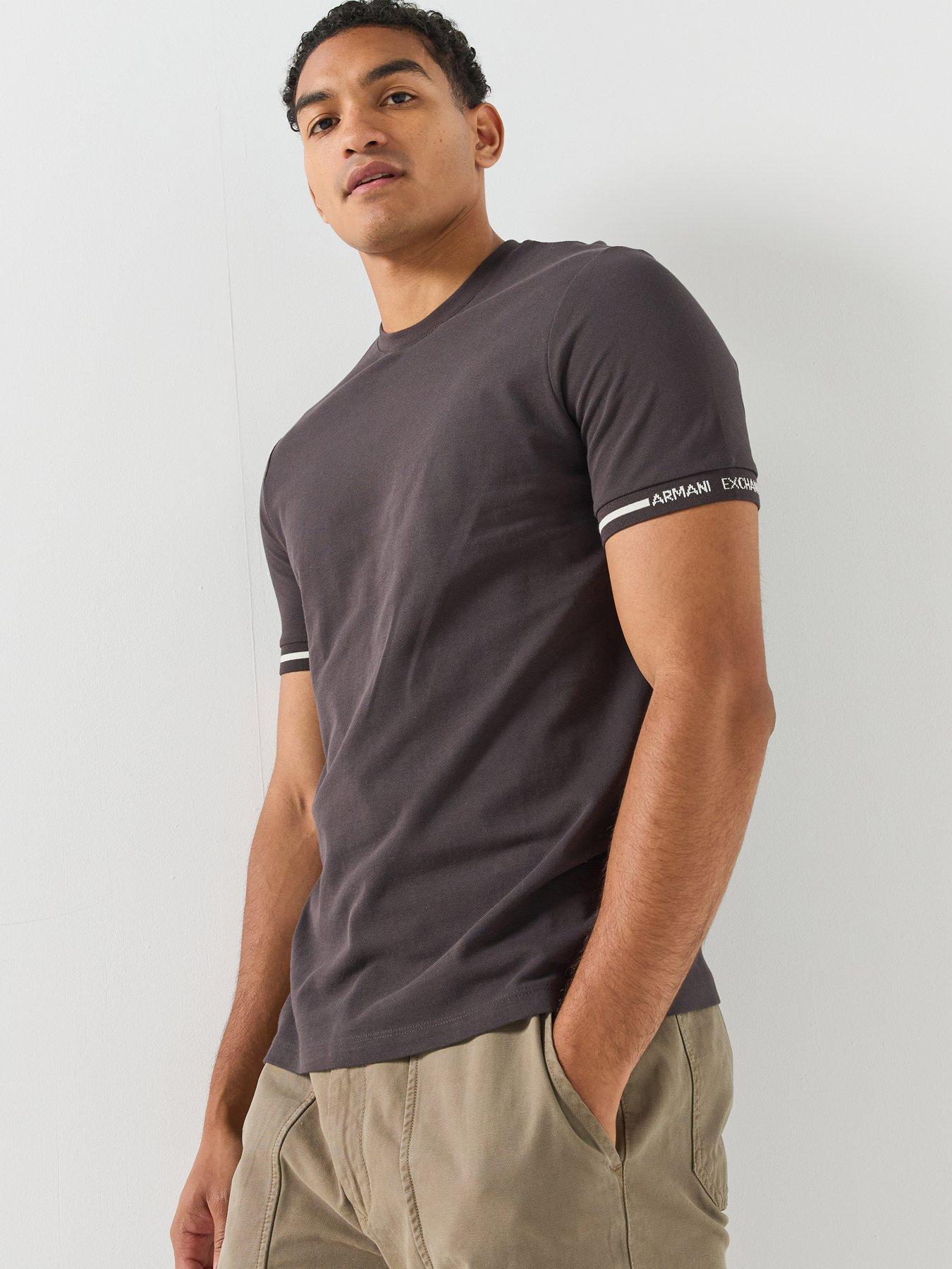 Image 1 of 5 of Armani Exchange Mens Extra Slim Tipped Logo Cuff T-Shirt - Black