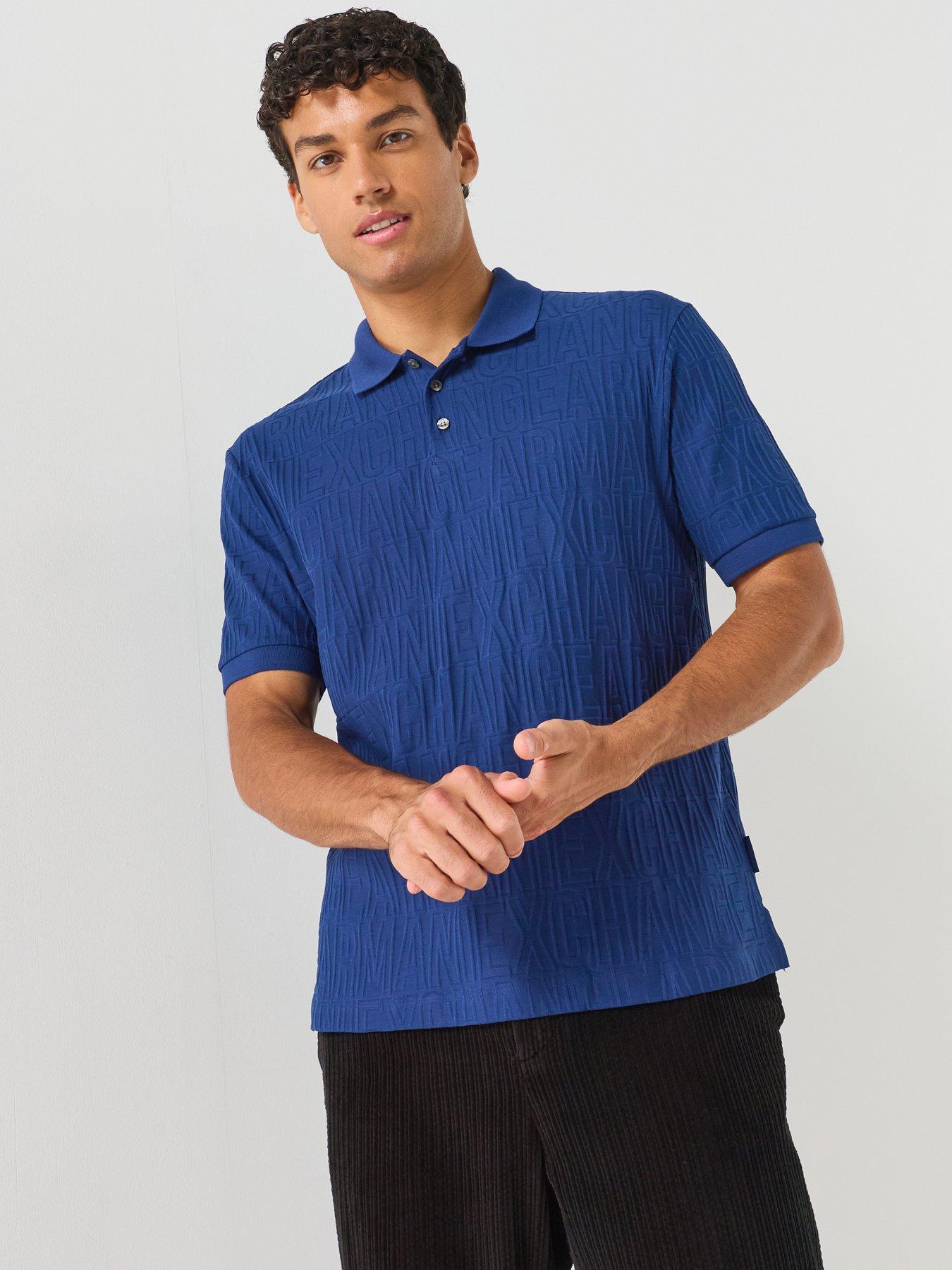 Armani Exchange All Over Tonal Logo Polo Shirt - Bright Blue