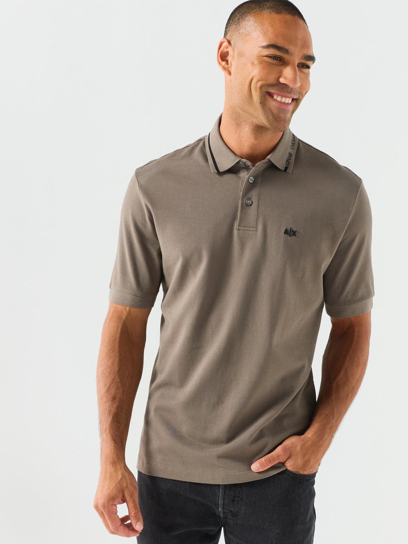 Armani Exchange Cotton Piqué Polo Shirt with Tipped Collar Detail - Brown