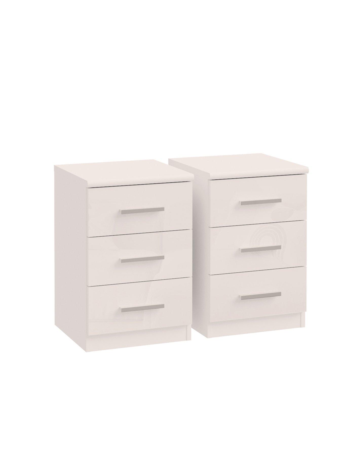 Image 3 of 6 of The Very Collection Prague 4 Piece Package - 3 Door Mirrored Wardrobe, 5 Drawer Chest and Pair of 3 Drawer Bedside Chests - Oatmeal Gloss - FSC&reg; Certified