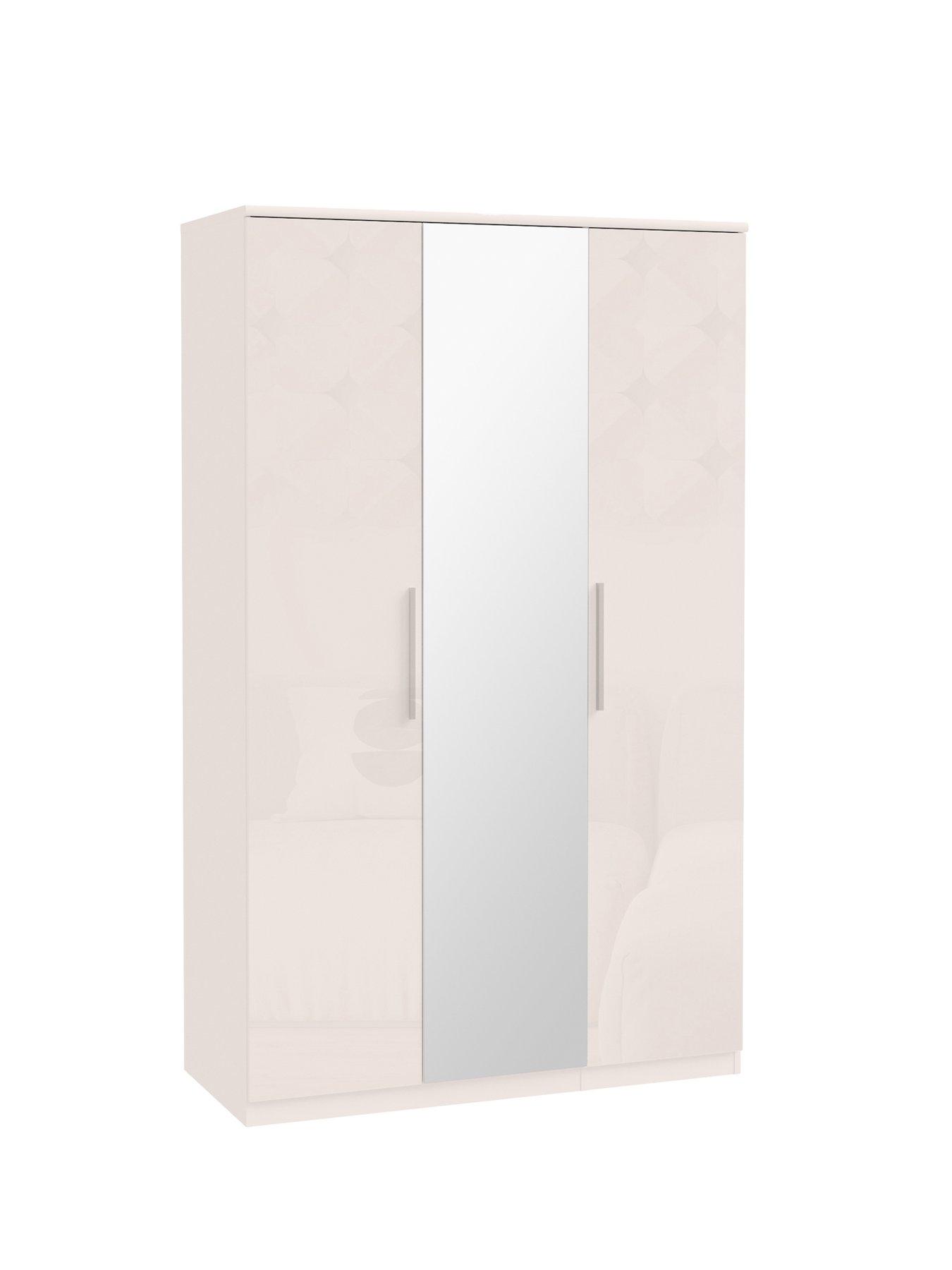Image 5 of 6 of The Very Collection Prague 4 Piece Package - 3 Door Mirrored Wardrobe, 5 Drawer Chest and Pair of 3 Drawer Bedside Chests - Oatmeal Gloss - FSC&reg; Certified