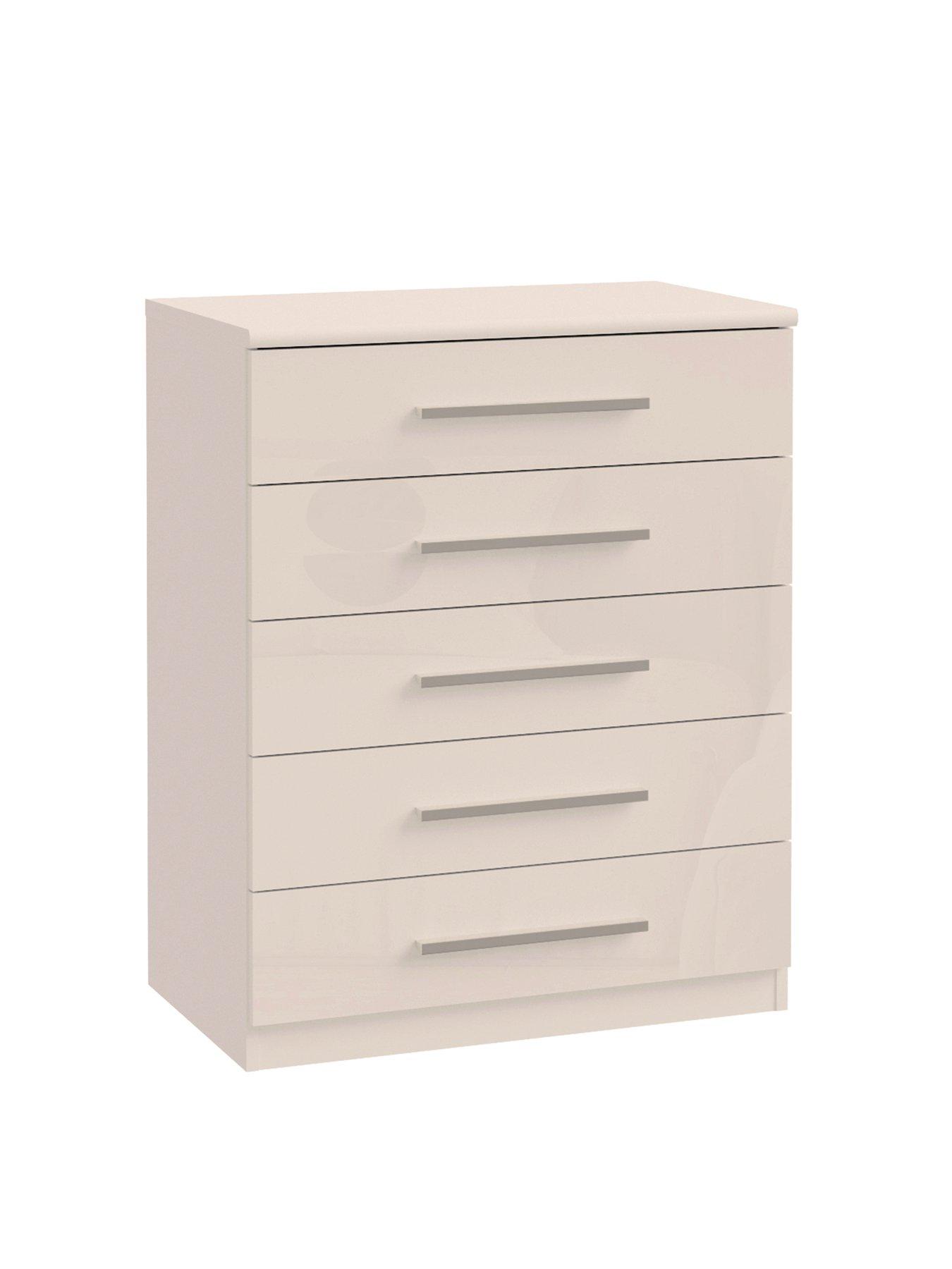 Image 4 of 6 of The Very Collection Prague Gloss Package - 6 Door Wardrobe, 5 Drawer Chest and Pair of 3 Drawer Bedside Chests - Oatmeal - FSC&reg; Certified