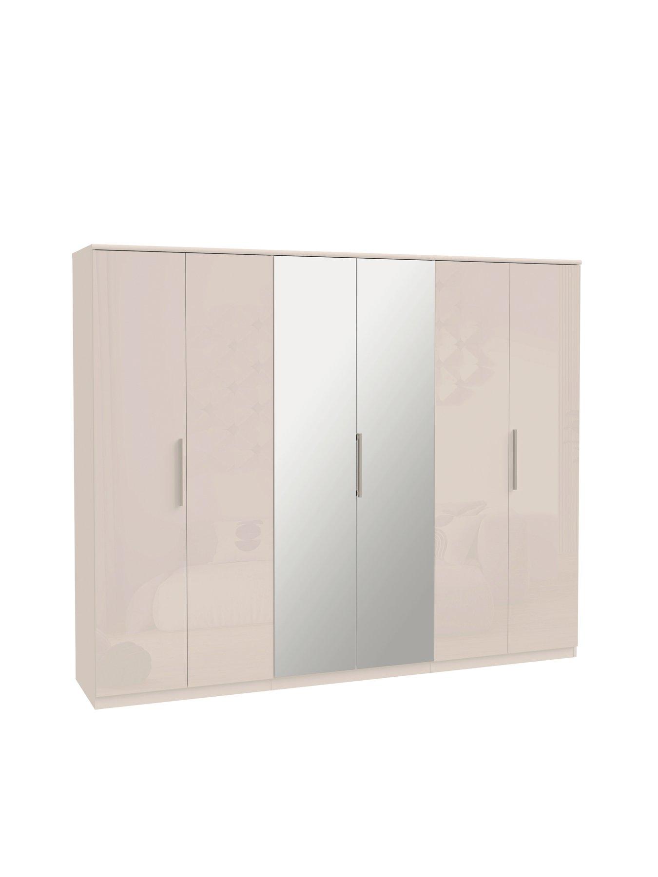 Image 5 of 6 of The Very Collection Prague Gloss Package - 6 Door Wardrobe, 5 Drawer Chest and Pair of 3 Drawer Bedside Chests - Oatmeal - FSC&reg; Certified
