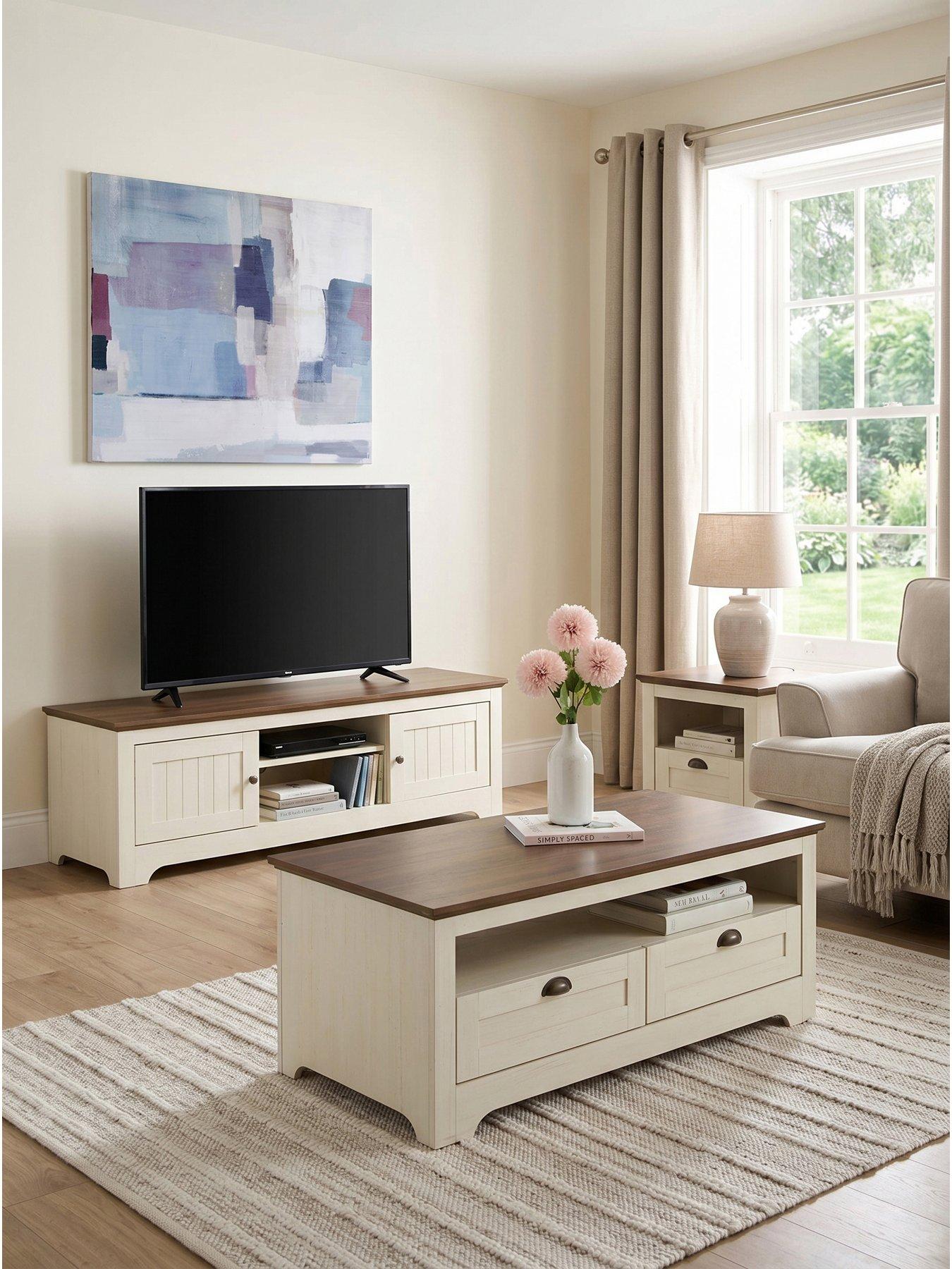 The Very Collection New Devon 3 Piece Package - Lamp Table, Coffee Table, TV Unit - Ivory/Walnut
