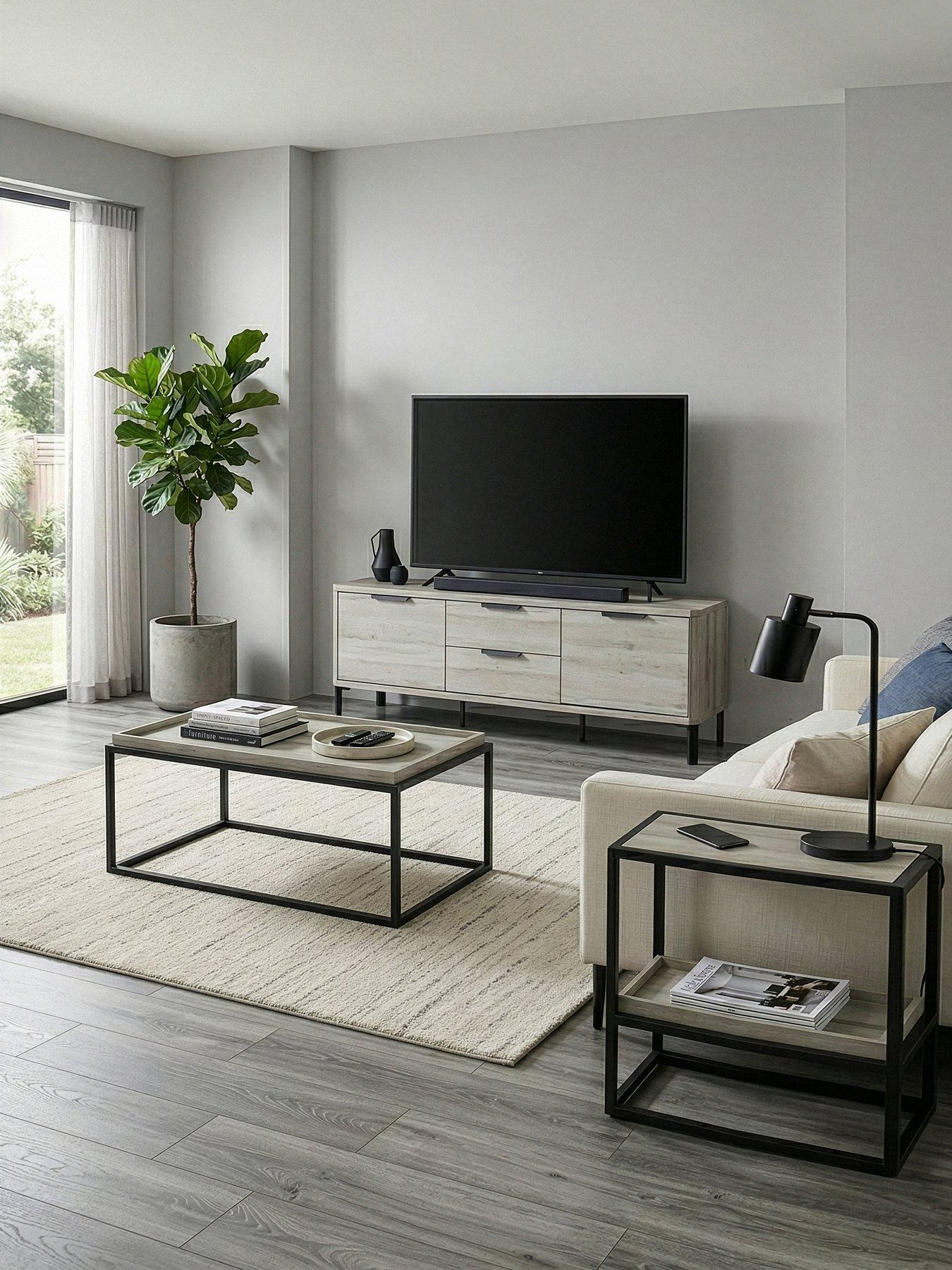 The Very Collection Harlem 3 Piece Package - End Table, Coffee Table and TV Unit - Grey Oak