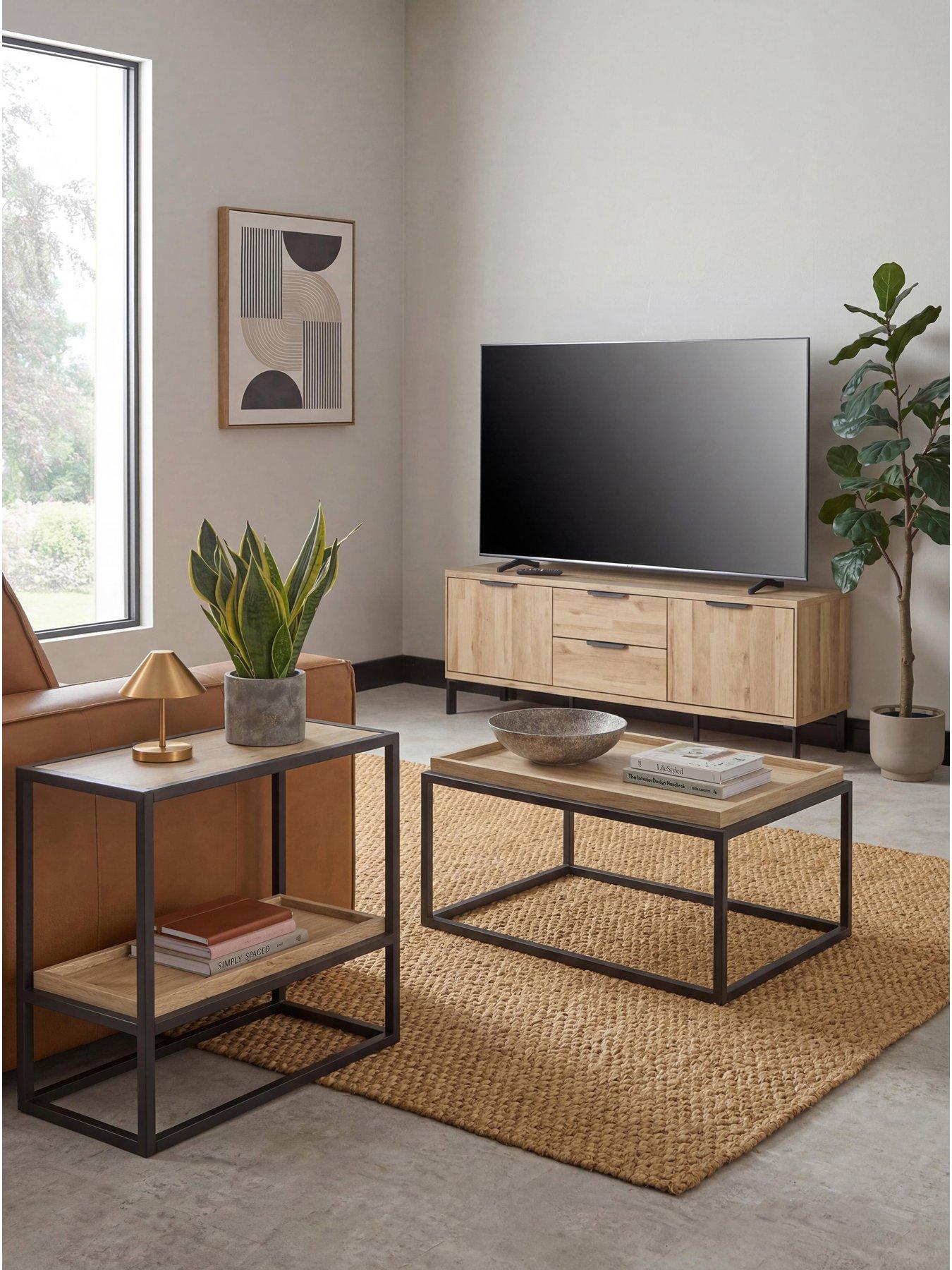The Very Collection Harlem 3 Piece Package - End Table, Coffee Table and TV Unit - Light Oak