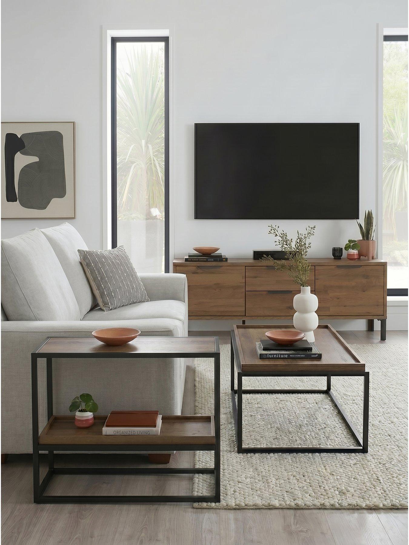 The Very Collection Harlem 3 Piece Package - End Table, Coffee Table and TV Unit - Mid Oak