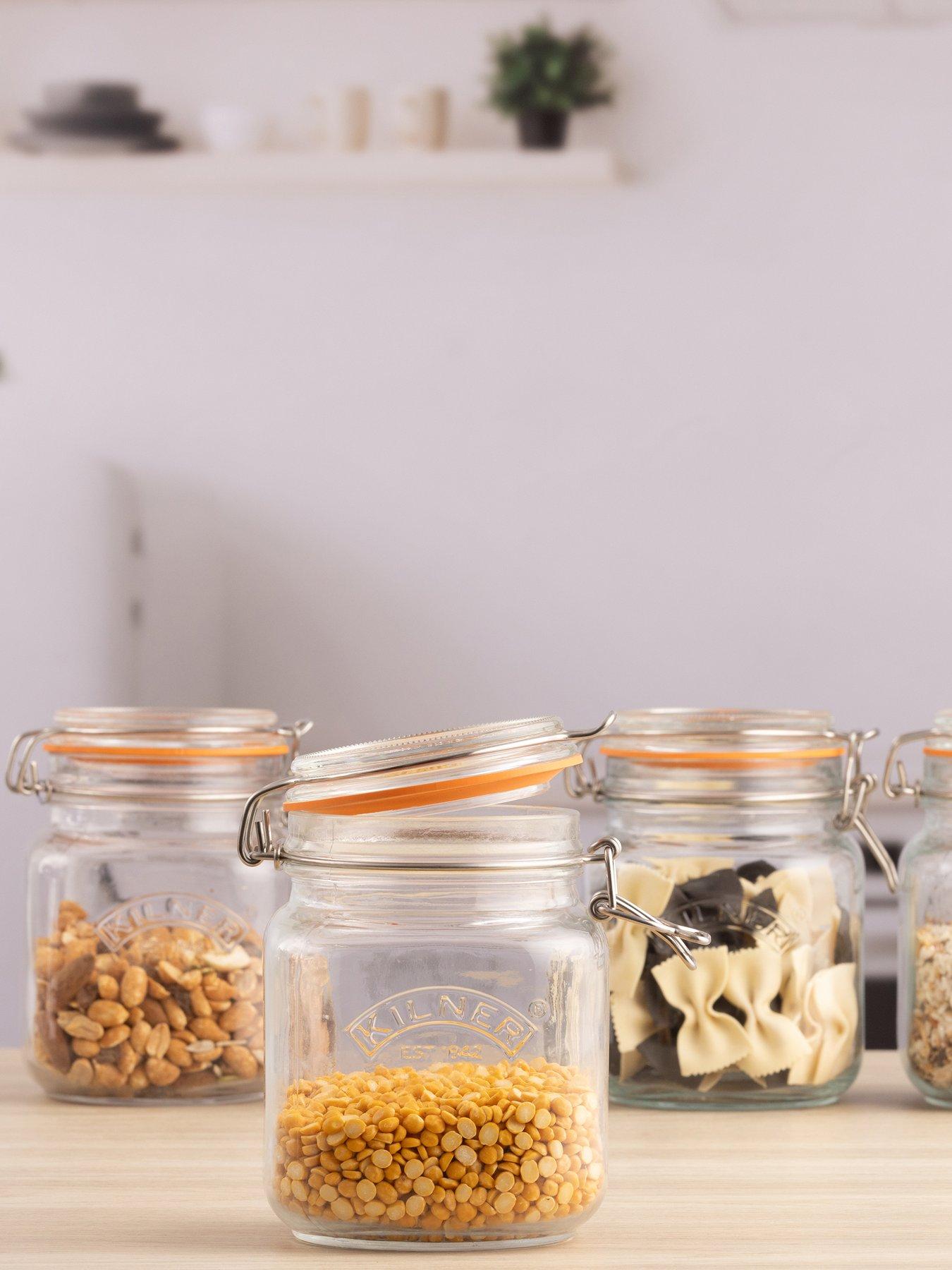 KILNER Set Of 4 Clip Top Square Jars 1 Litre