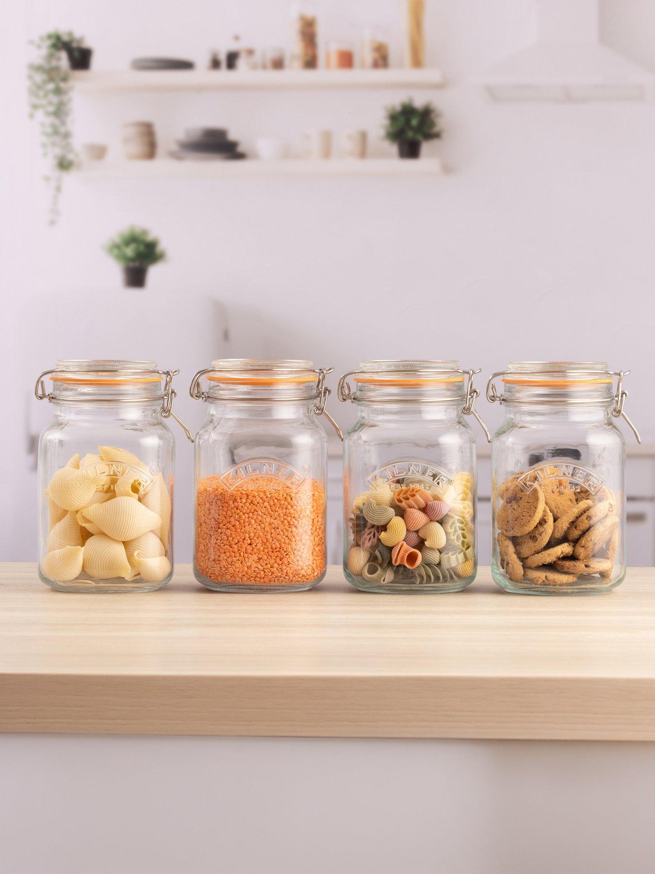 KILNER Set Of 4 Clip Top Square Jars 1.5 Litre